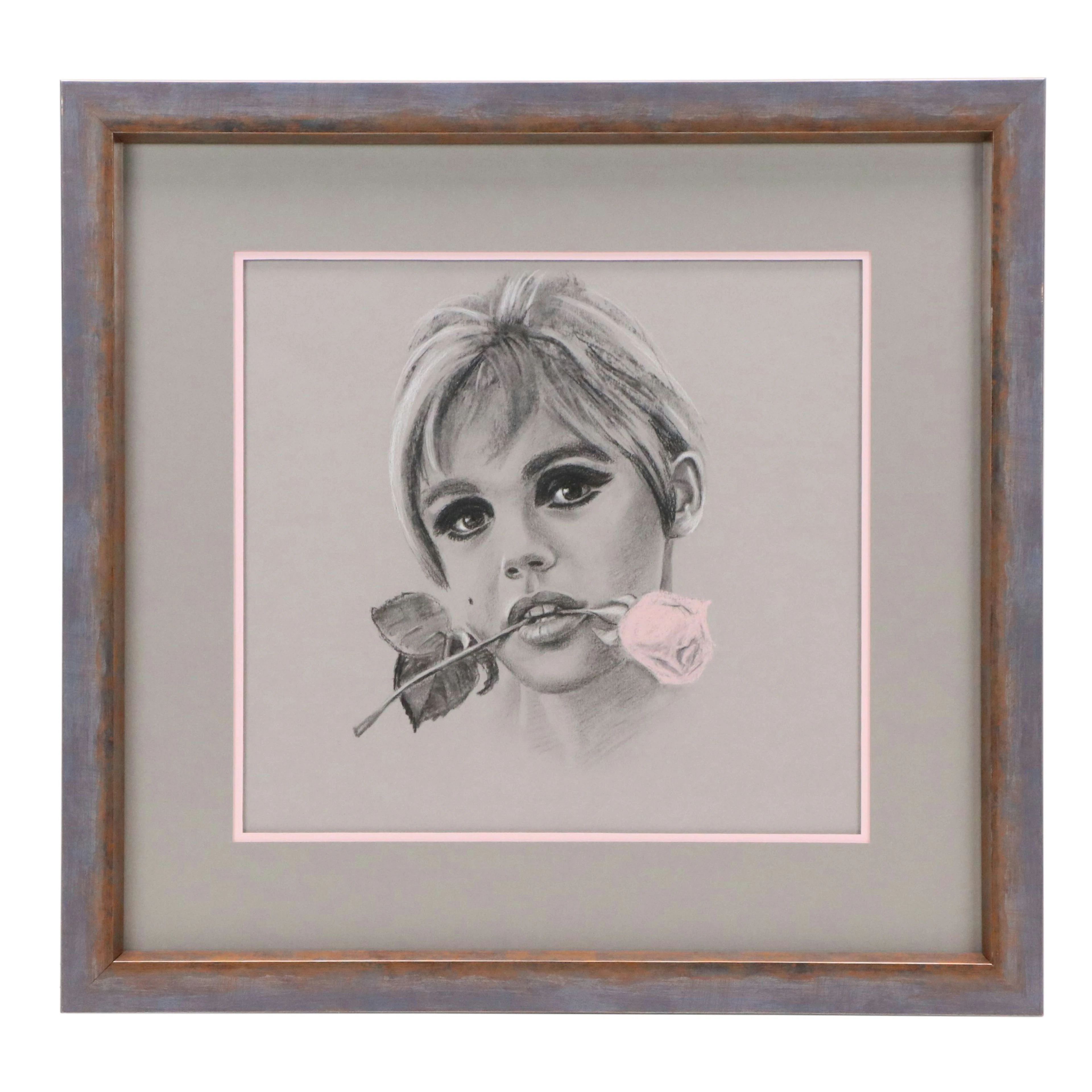 Inna Medvedeva Charcoal and Pastel Drawing "Edie Sedgwick," 21st Century