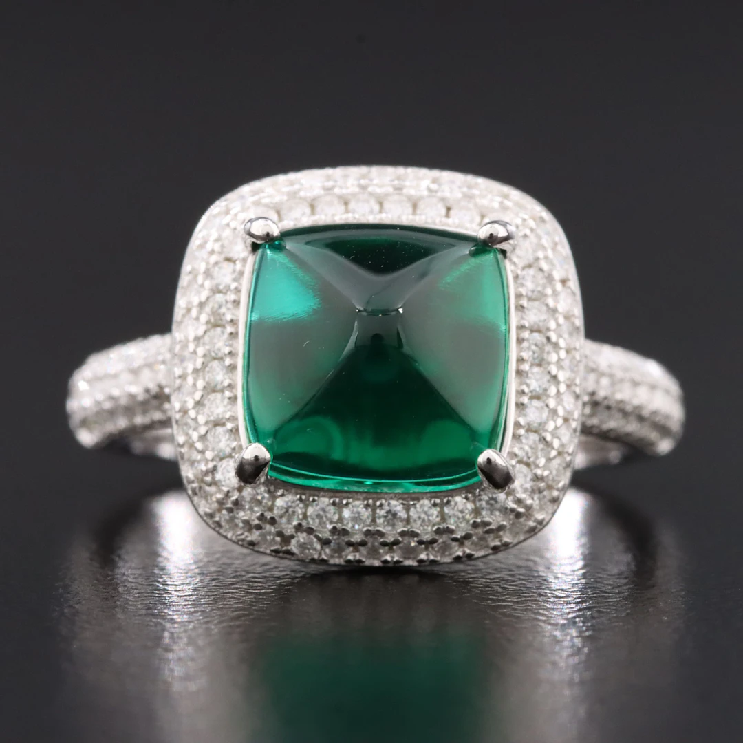 Sterling Emerald and Moissanite Ring
