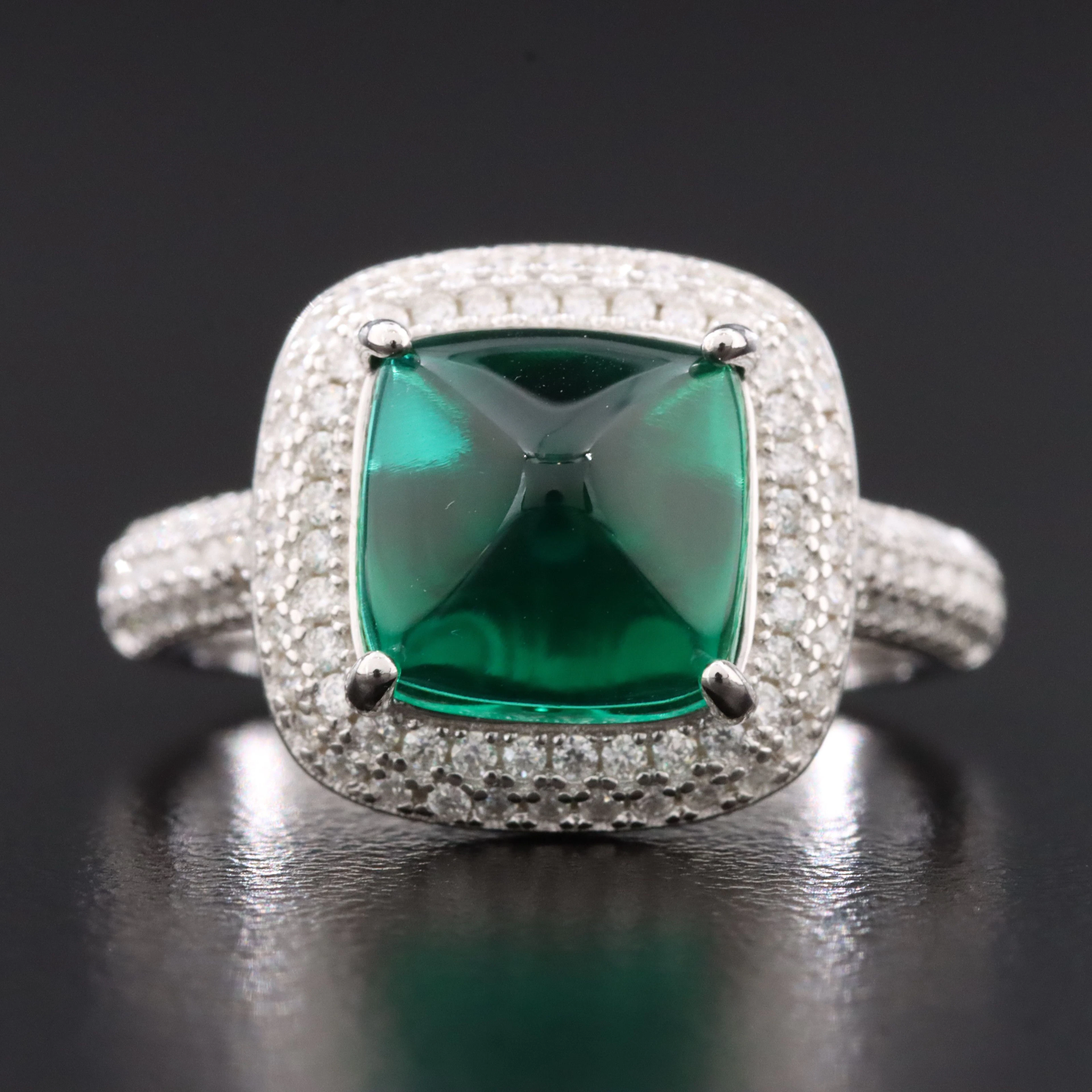 Sterling Emerald and Moissanite Ring