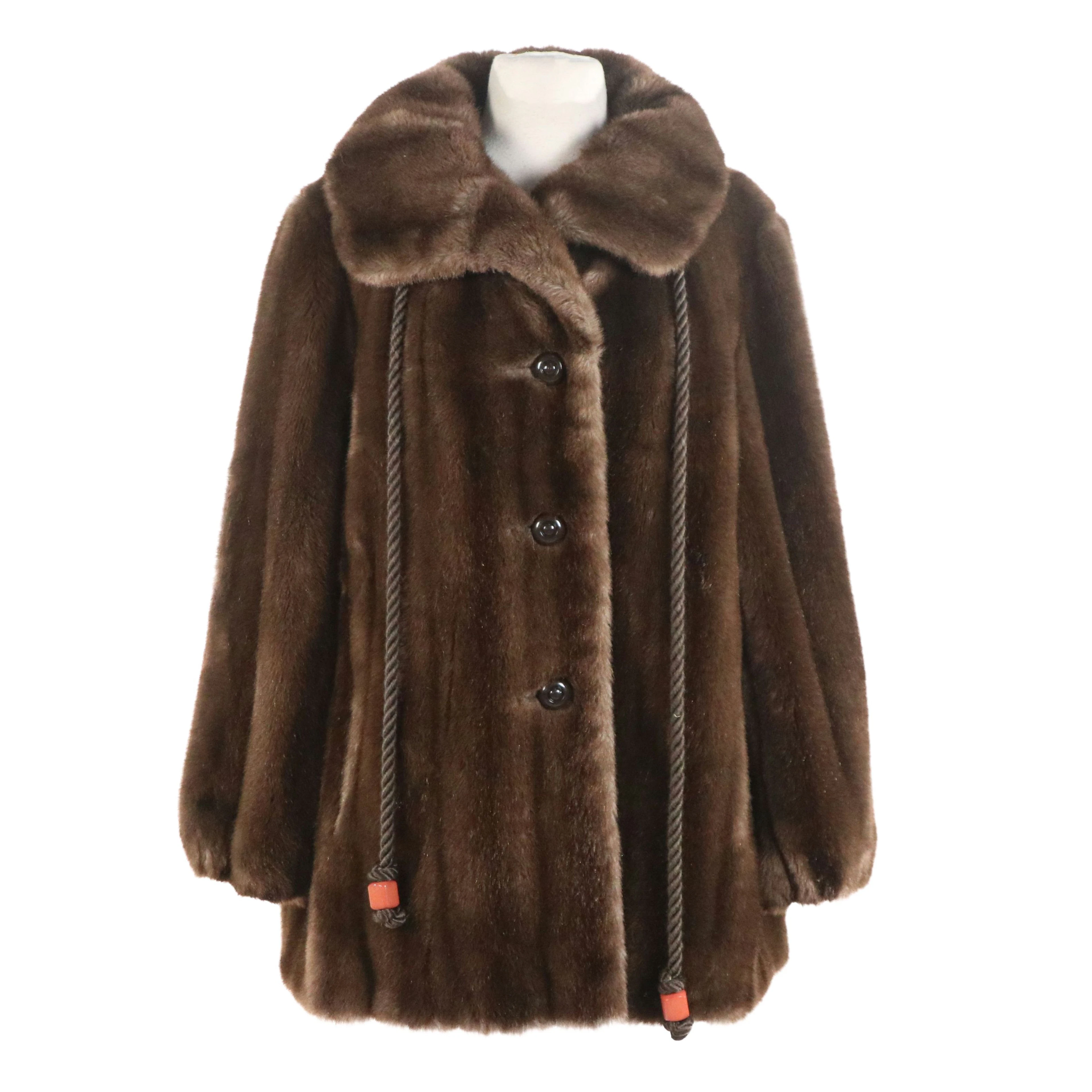 Sears Fashions Faux Fur/Faux Leather Stroller Coat with Rope Trim