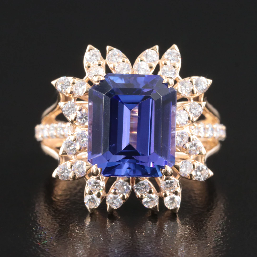 14K 6.07 CT Tanzanite and 1.04 CTW Diamond Ring with GIA Report