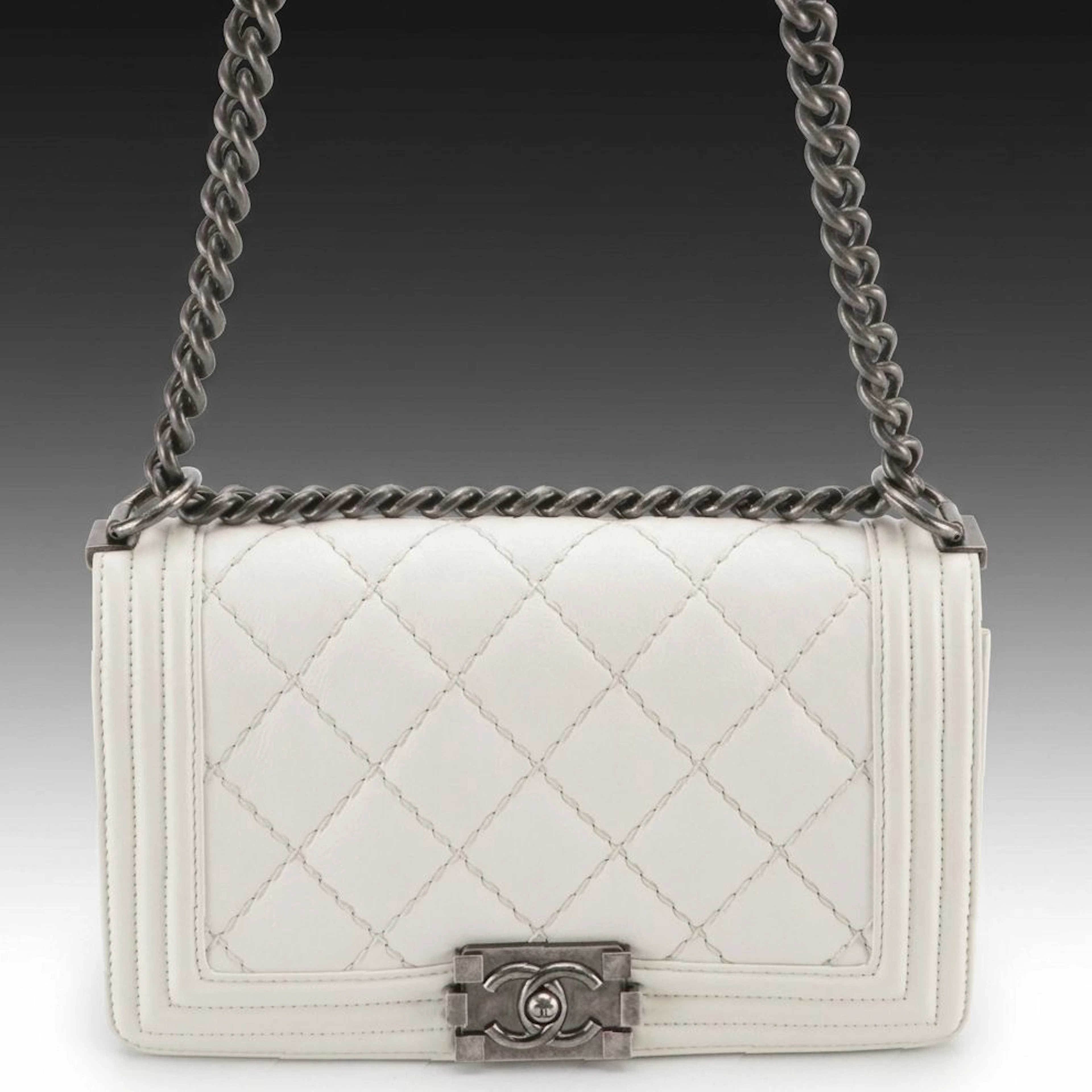 Chanel Boy Flap Bag in White Matelassé Grained Leather