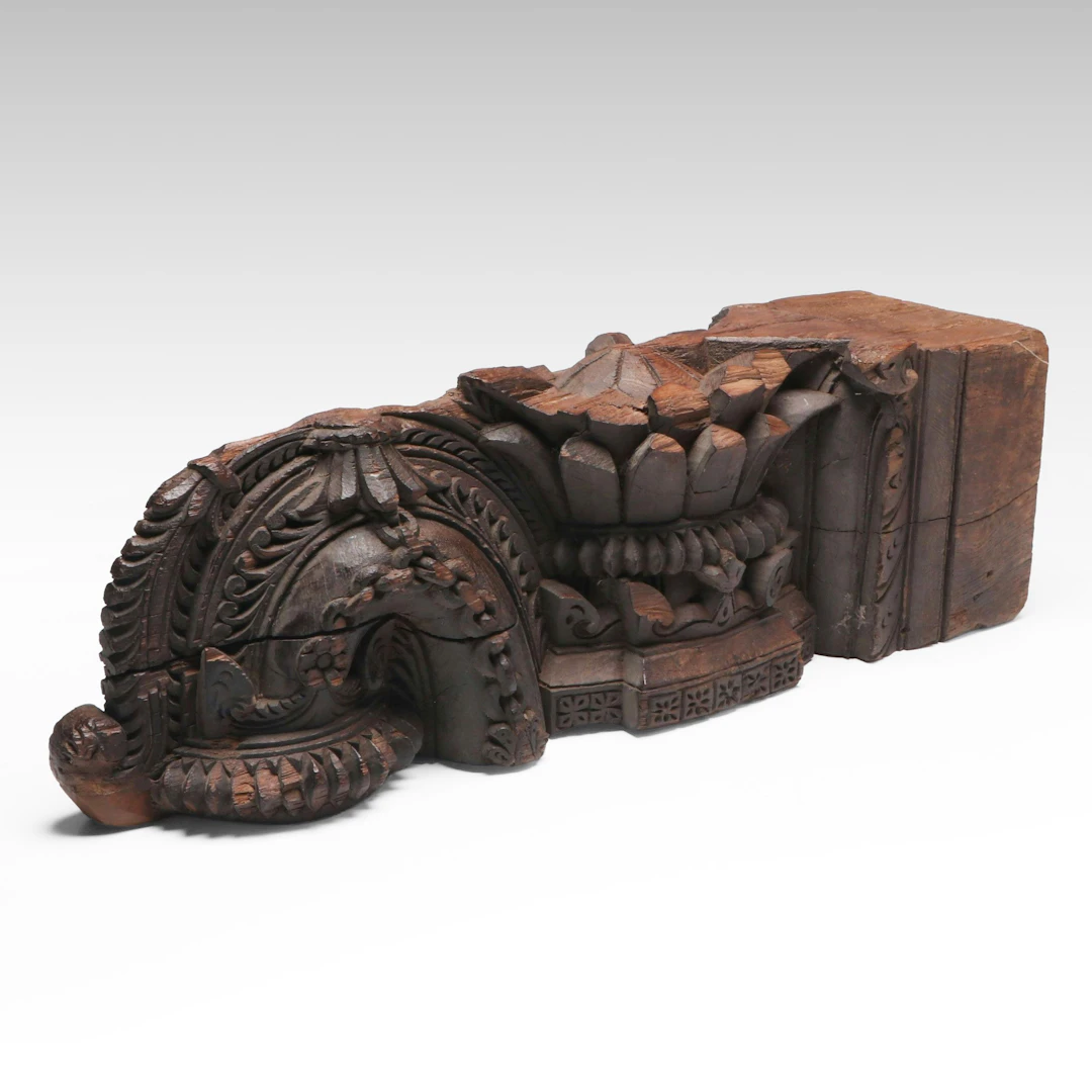 Indian Hand-Carved Wooden Architectural Bracket, Late 19th/Early 20th Century