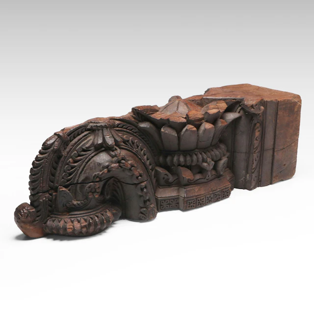 Indian Hand-Carved Wooden Architectural Bracket, Late 19th/Early 20th Century