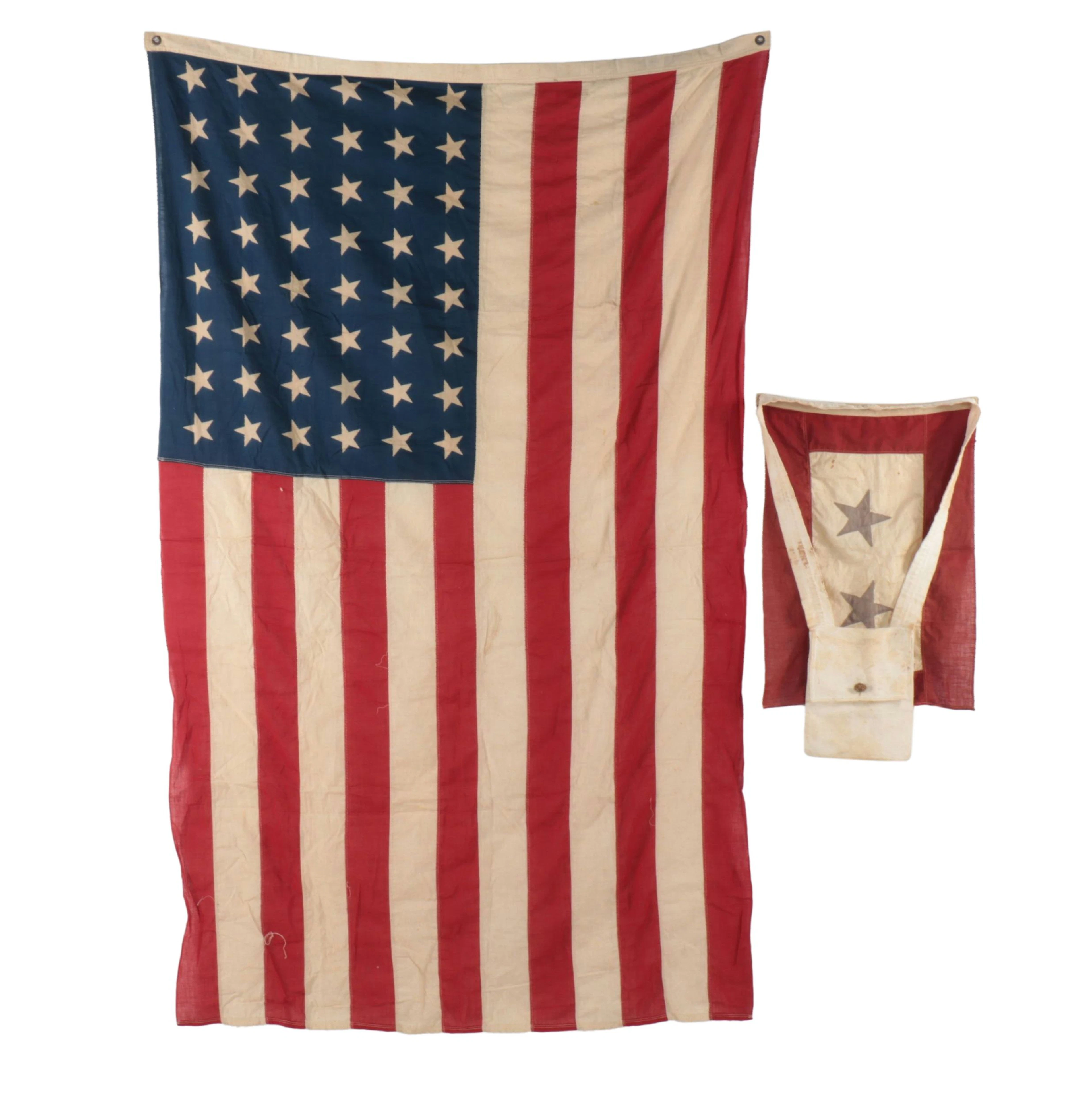 48 Star American Flag, World War Service Flag and Haversack