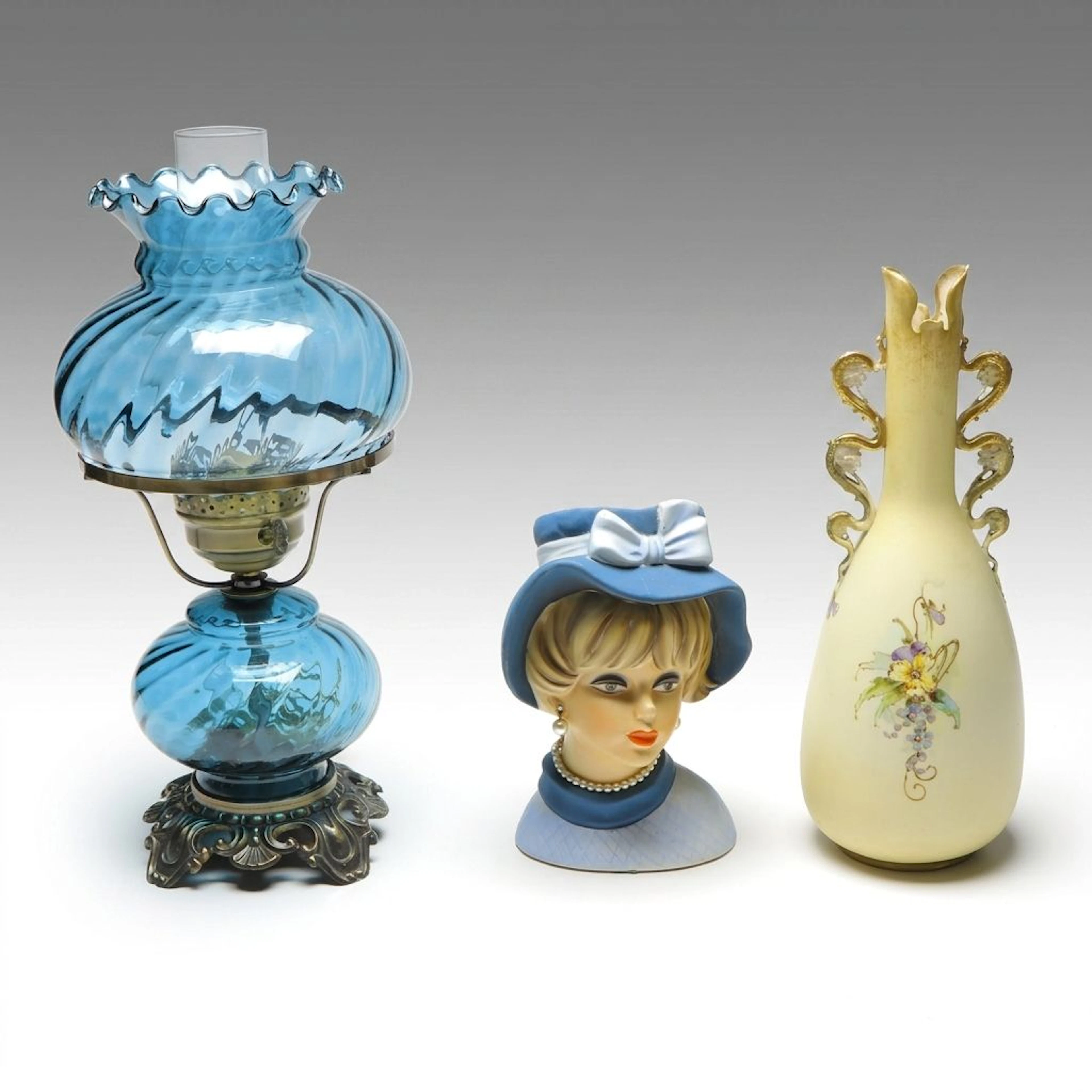 Austrian Art Nouveau Gilt Porcelain Vase with Other Vintage Table Décor
