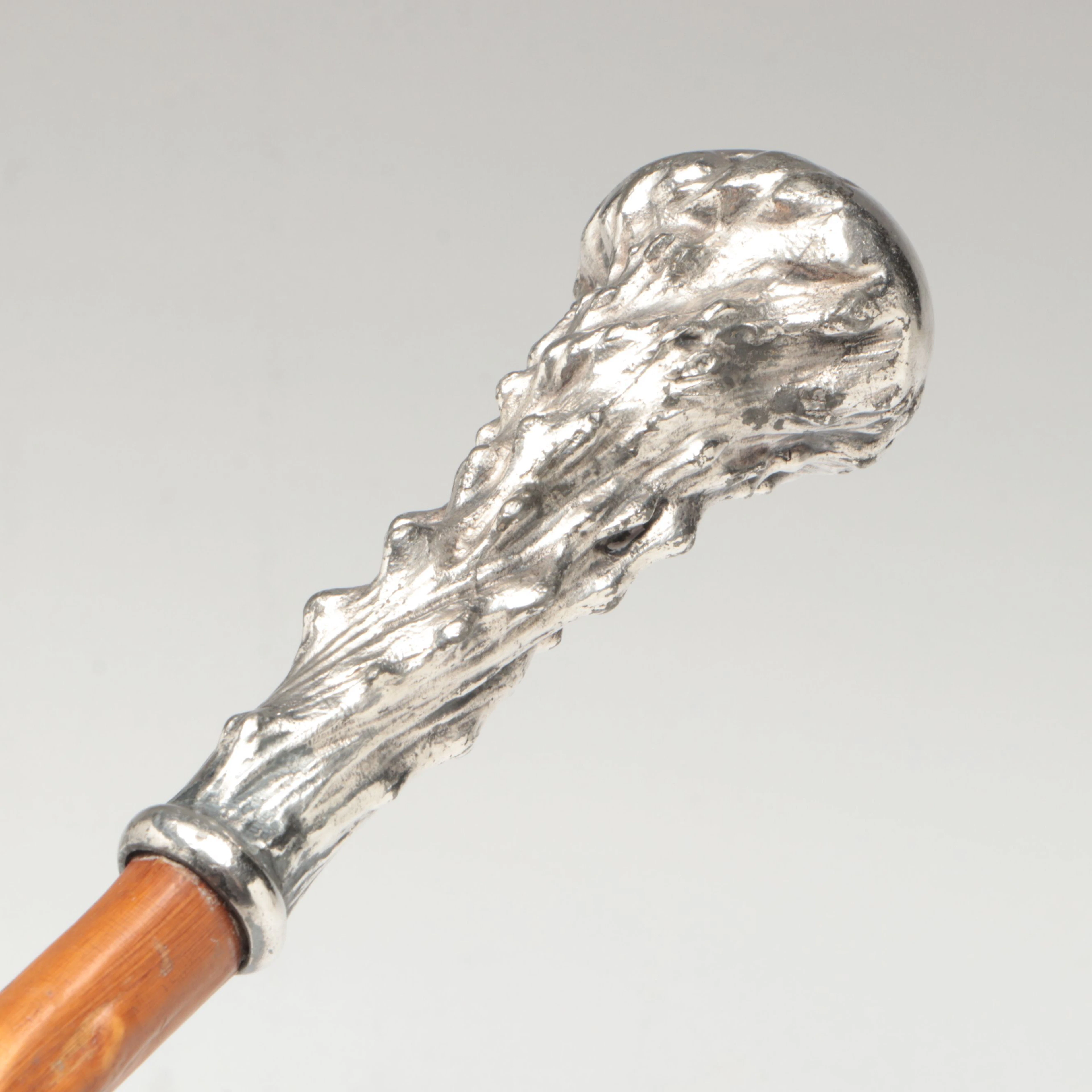 Victorian Sterling Silver Knob Handled Walking Stick, Late 19th Century