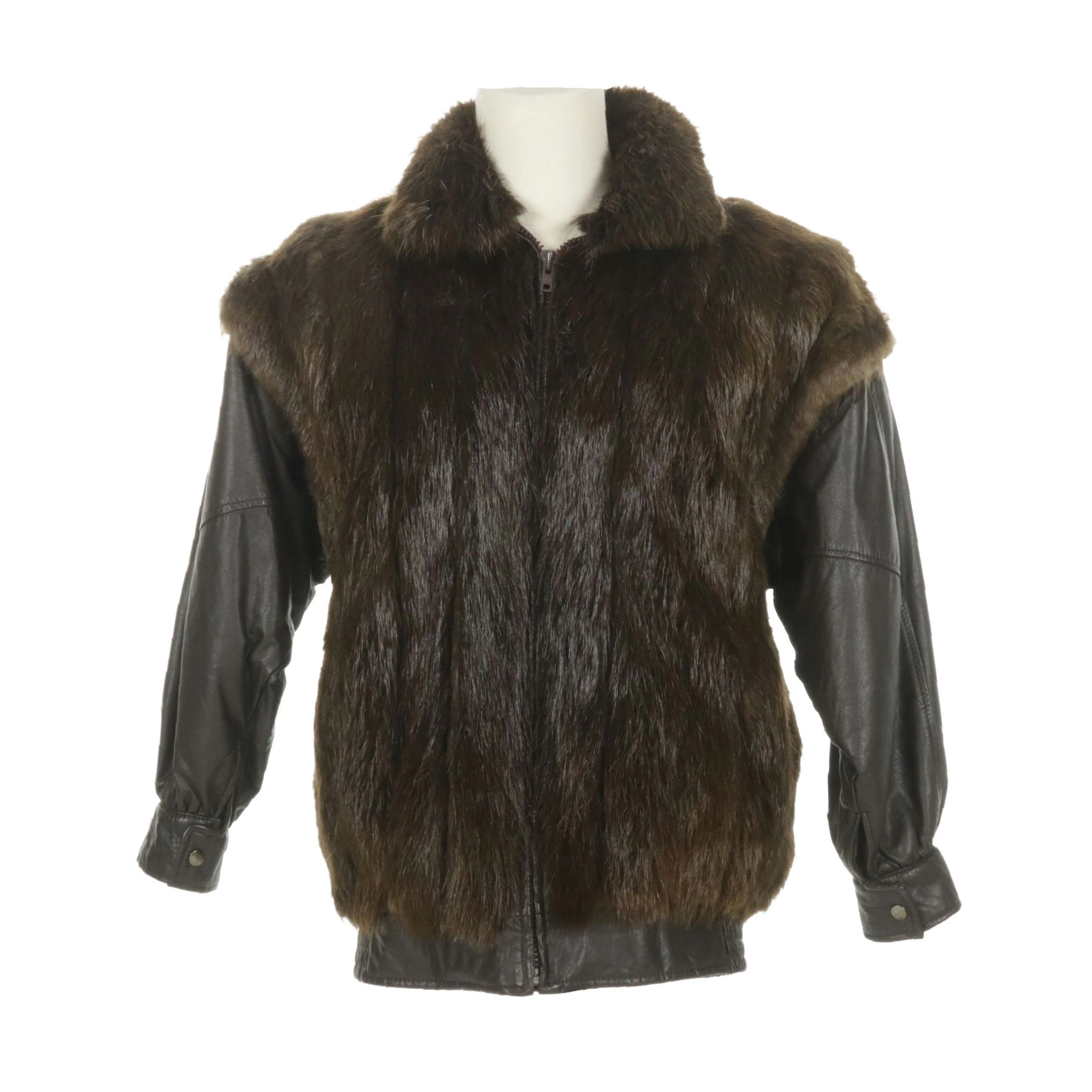Canadian Beaver Fur Jacket with Leather Sleeves