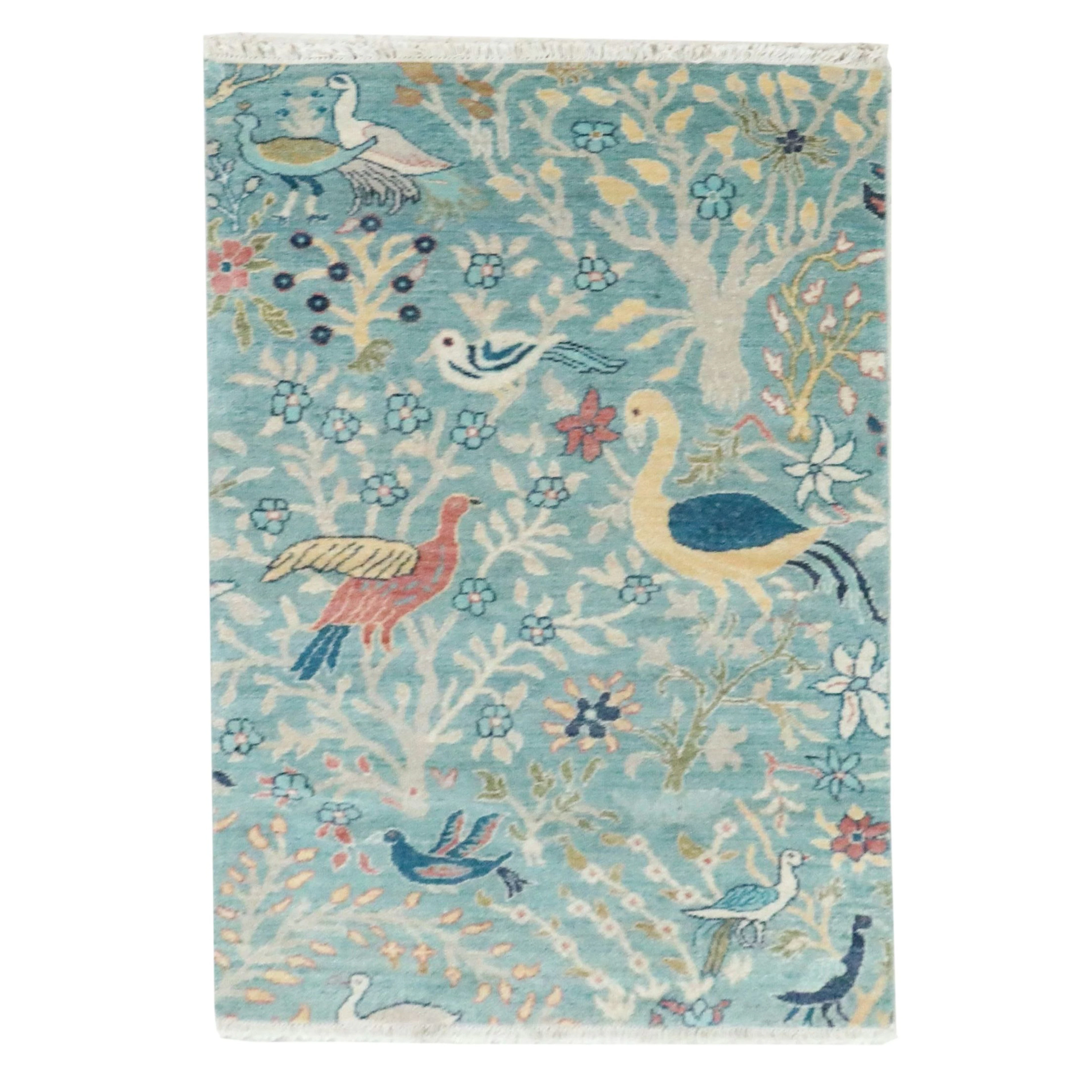 3' x 5'1 Hand-Knotted Pakistani Tree of Life with Birds Accent Rug
