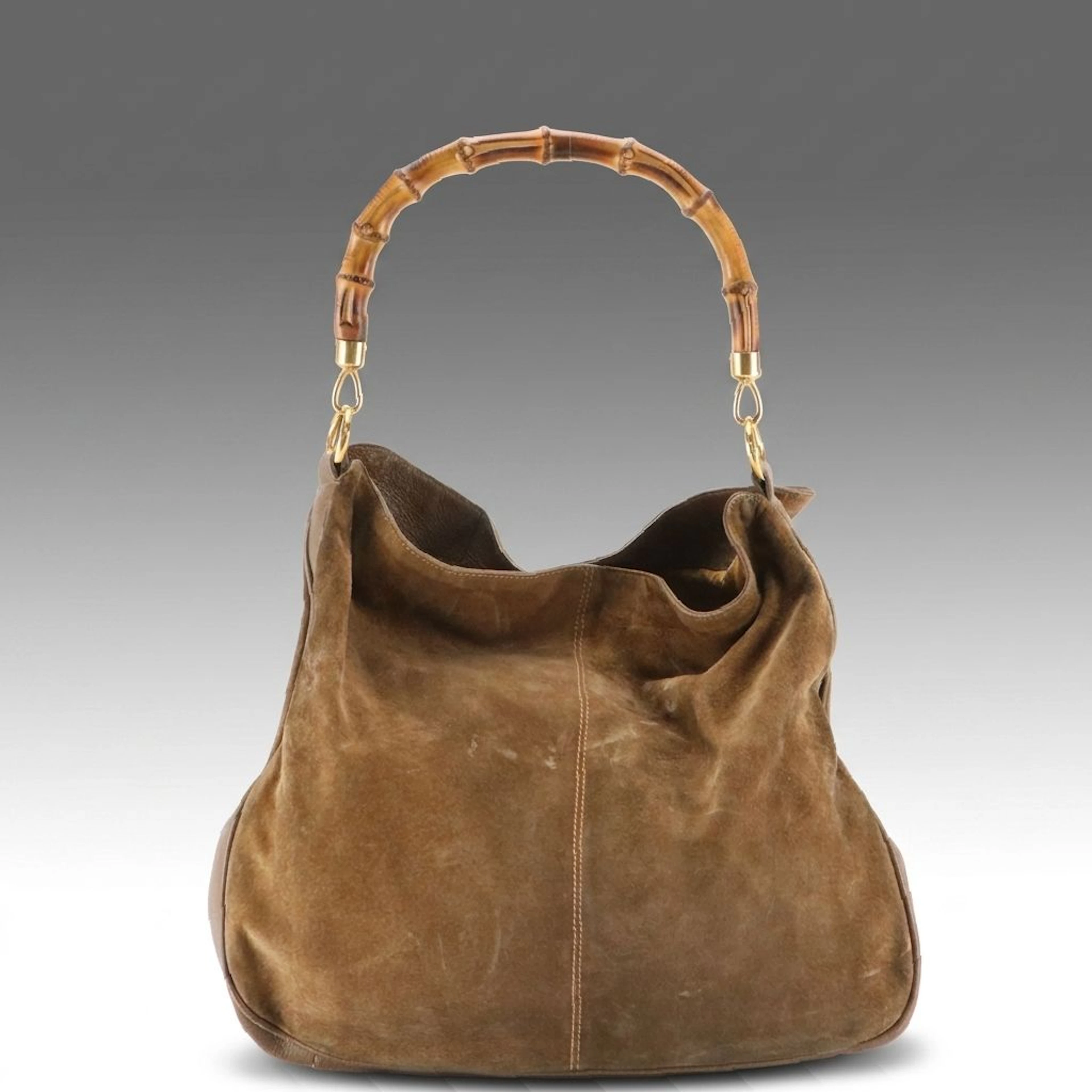 Gucci Bamboo Handle Hobo Tote in Brown Suede and Leather