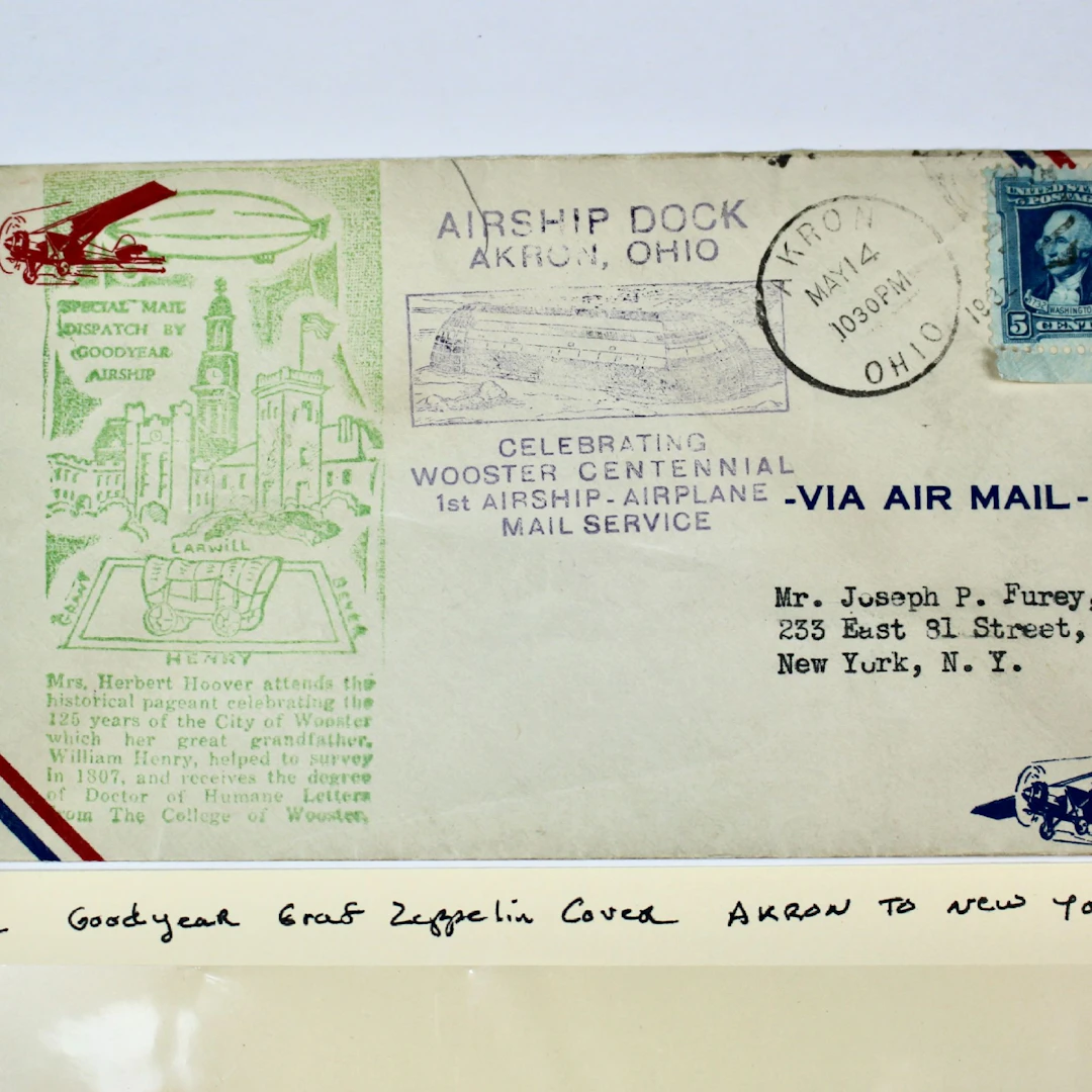 1932 Goodyear Graf Zeppelin Postal Cover, Akron to New York