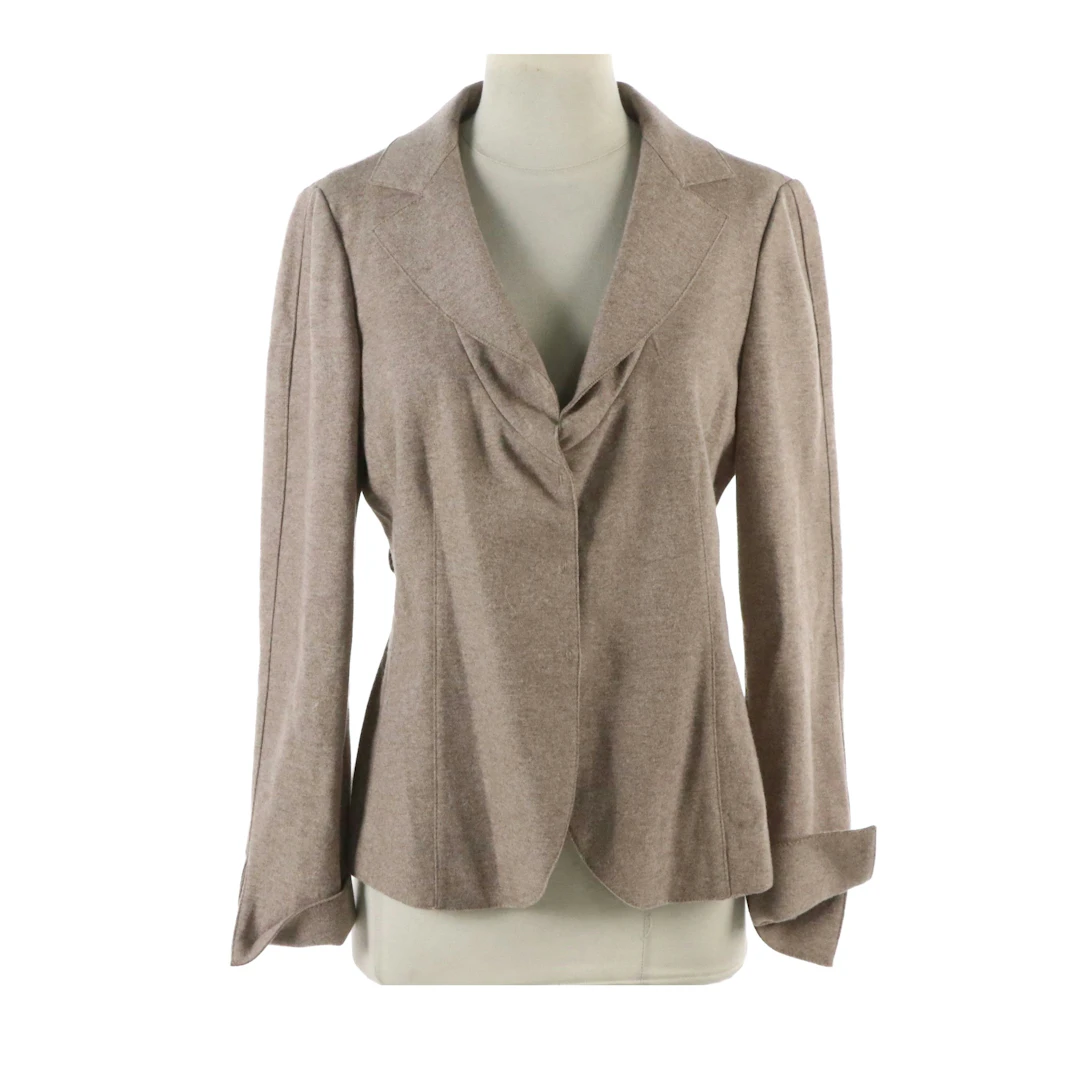 Brunello Cucinelli Cardigan Blazer in Taupe Wool, Cashmere & Silk Blend