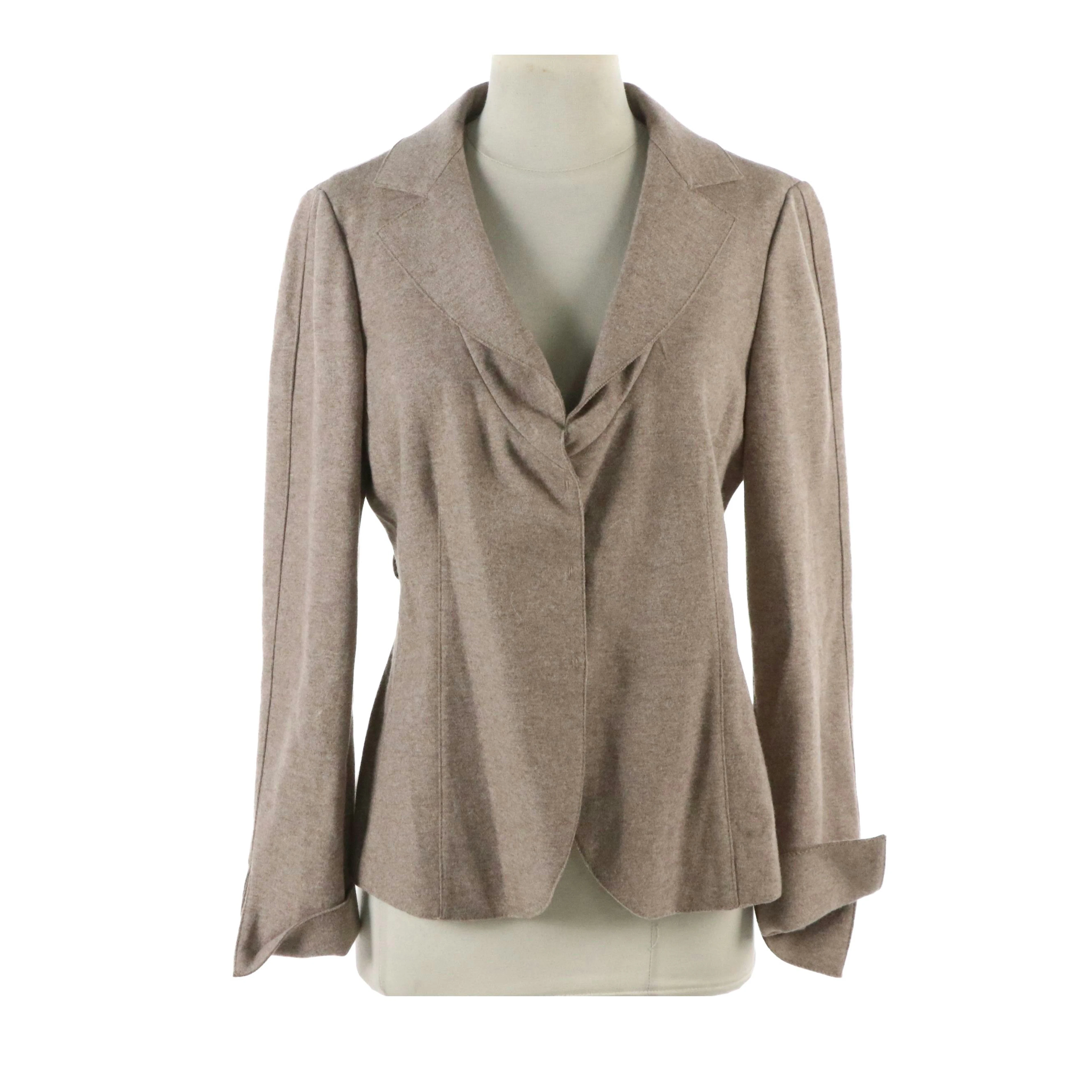Brunello Cucinelli Cardigan Blazer in Taupe Wool, Cashmere & Silk Blend