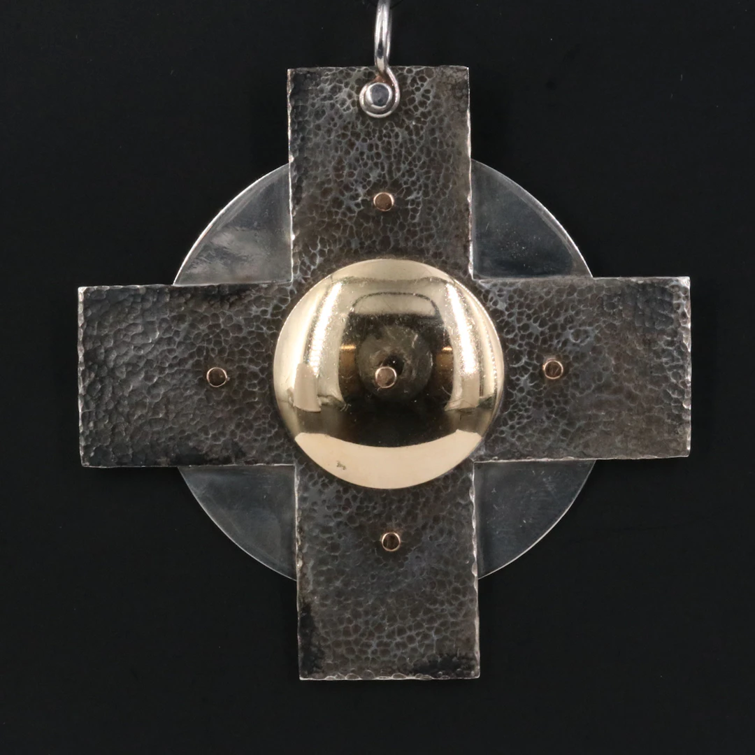 Sterling Hammered Cross Pendant with 14K Accent