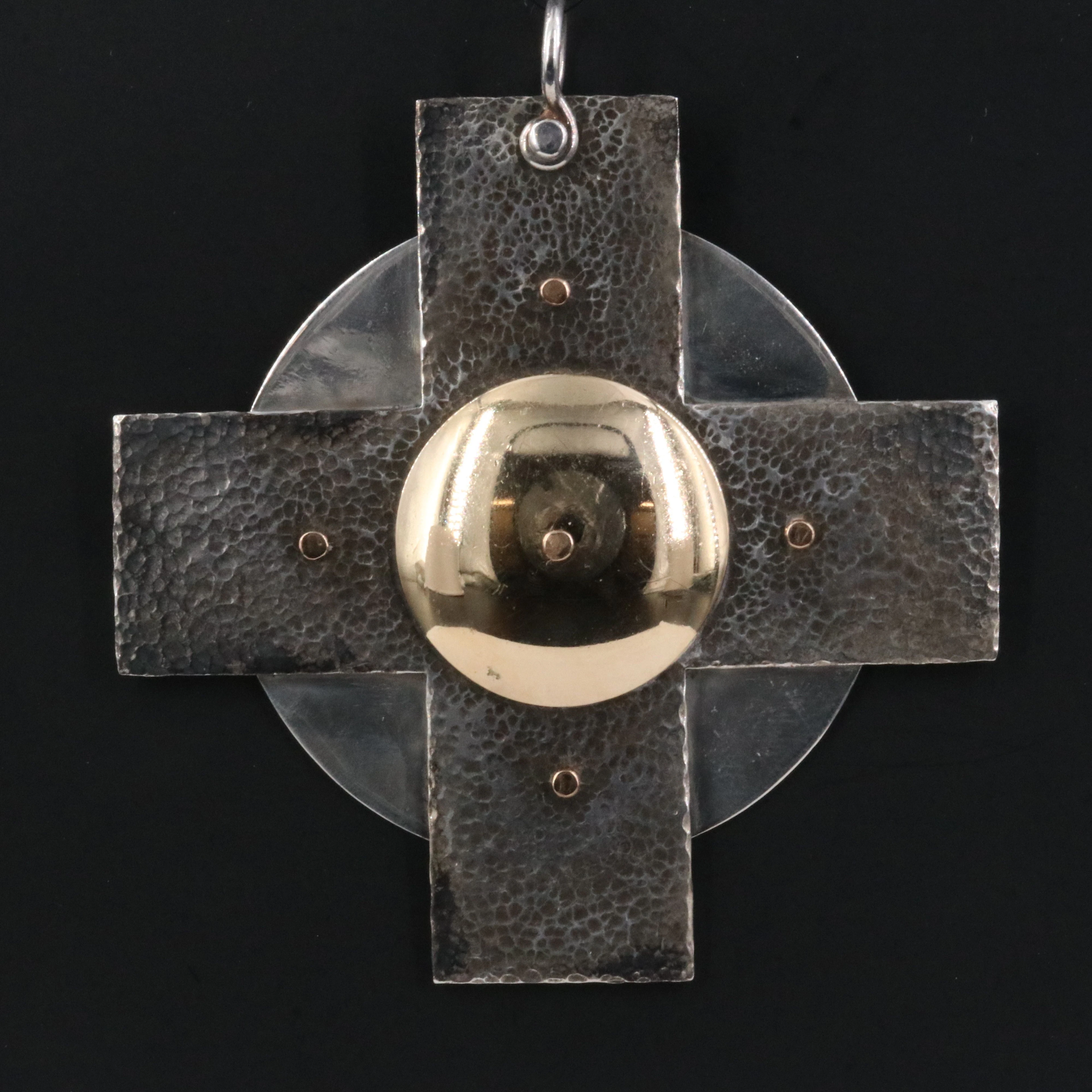 Sterling Hammered Cross Pendant with 14K Accent