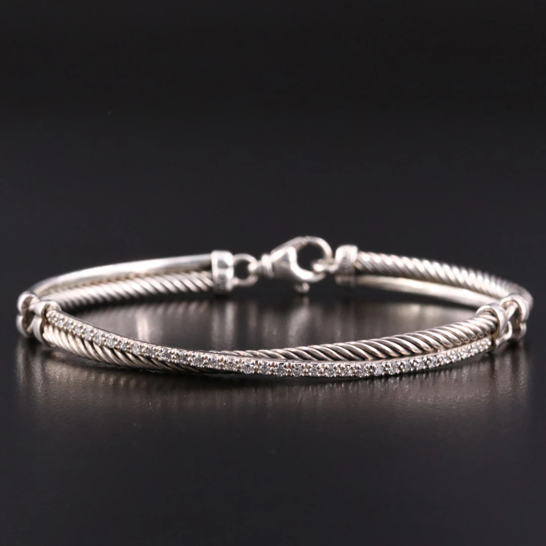 David Yurman Sterling 0.46 CTW Diamond Crossover Bracelet