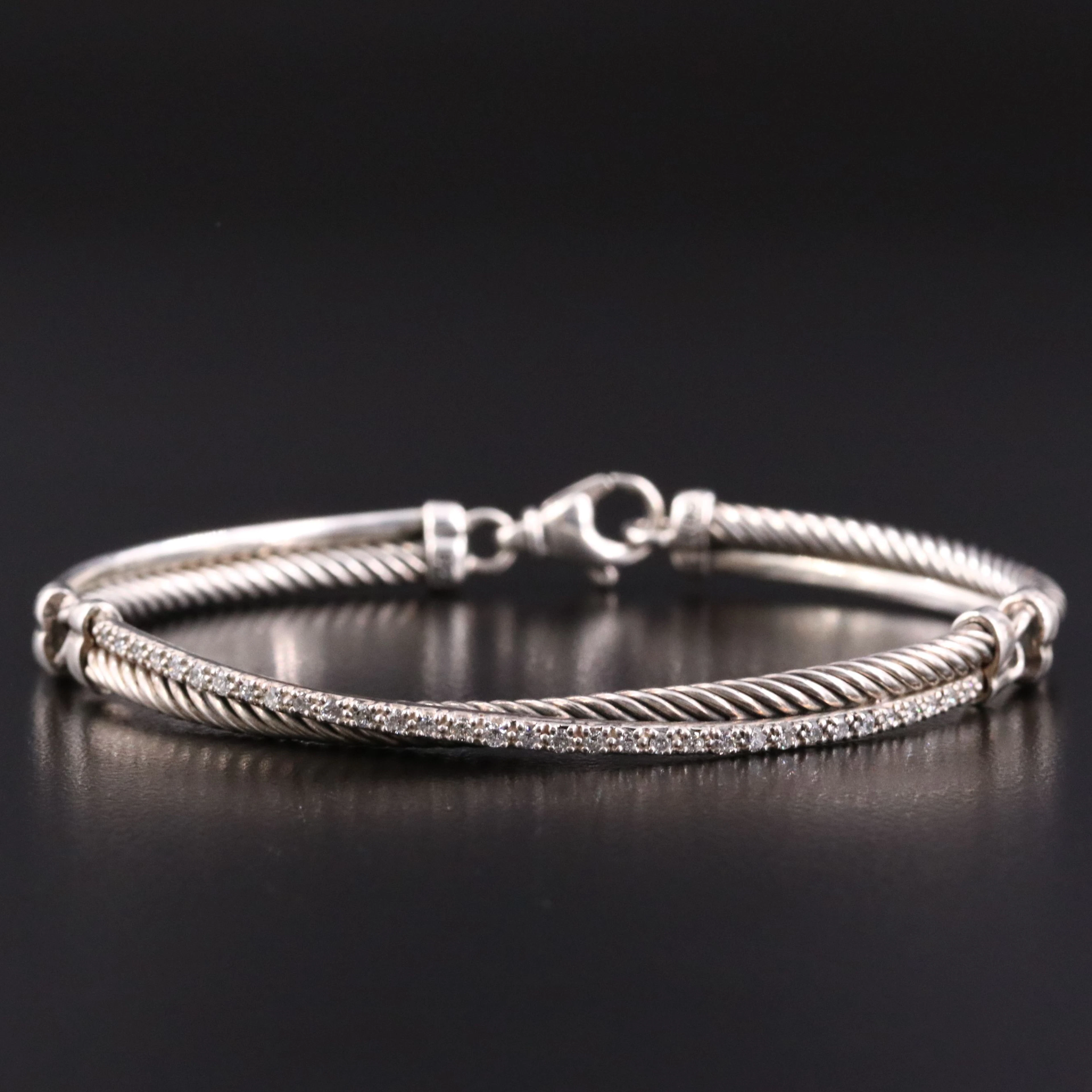 David Yurman Sterling 0.46 CTW Diamond Crossover Bracelet