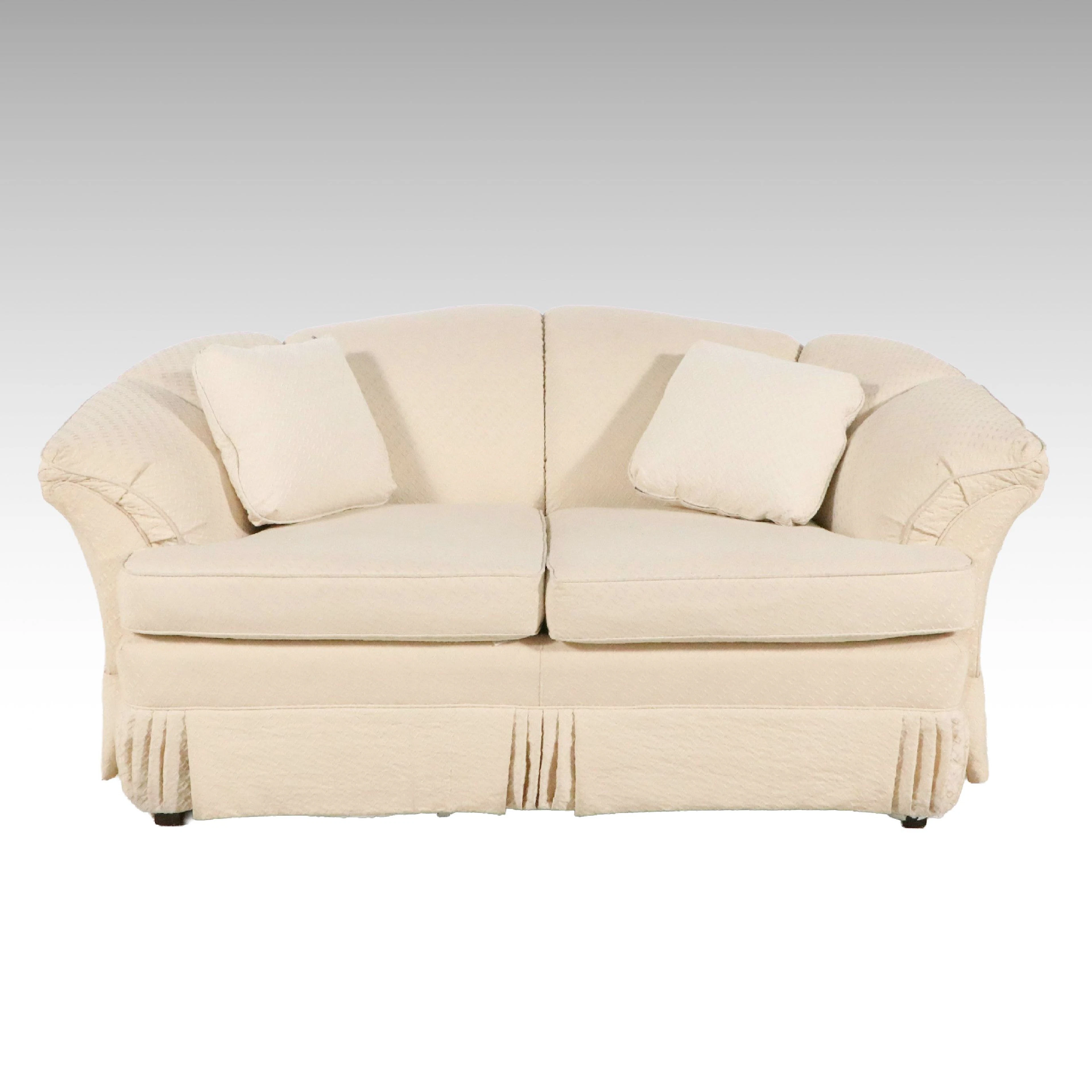 Fairfield Cream Fabric Upholstered Camelback Loveseat, Late 20th Century