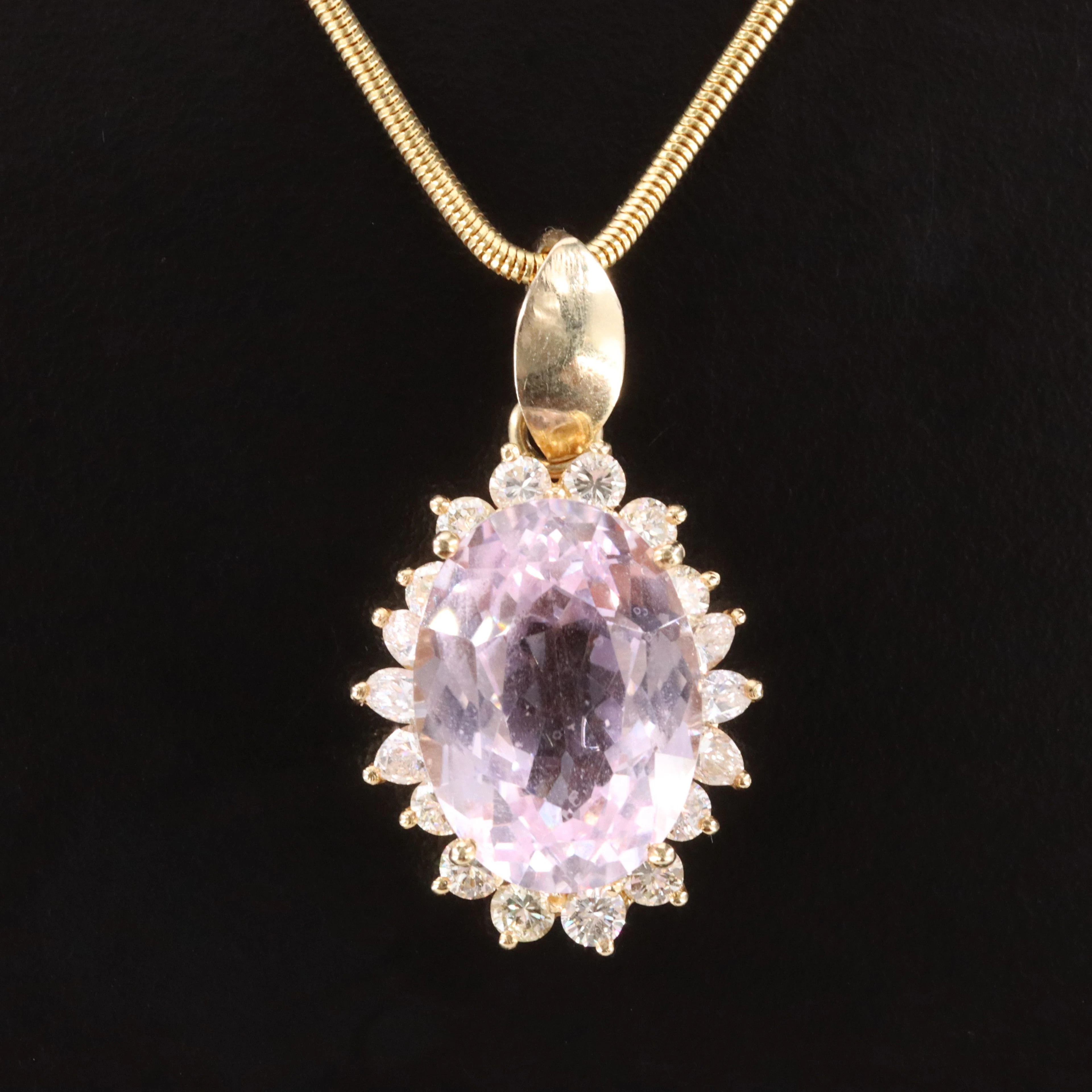 14K 17.28 CT Kunzite and Diamond Necklace