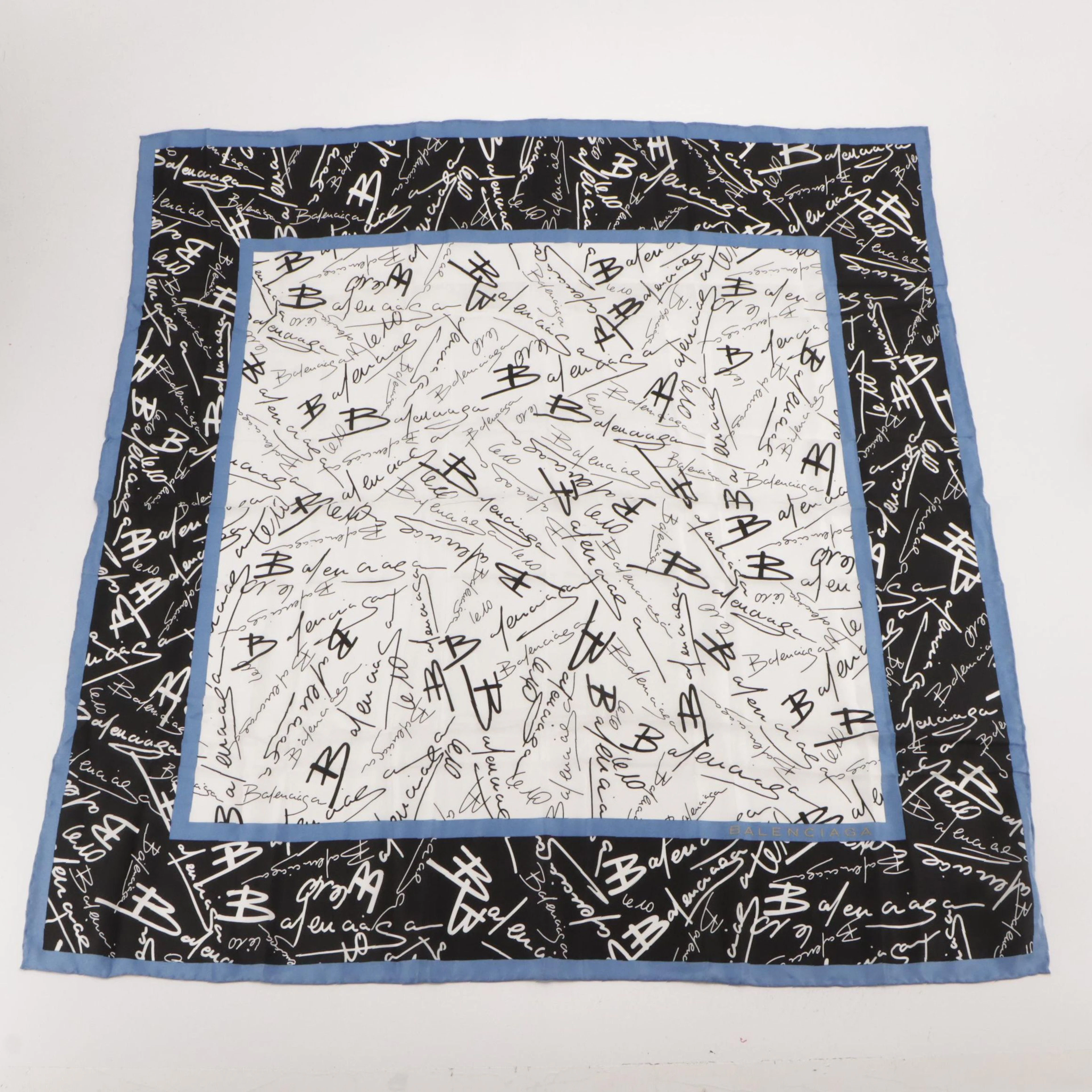 Balenciaga Handwritten Logo Print Silk Scarf