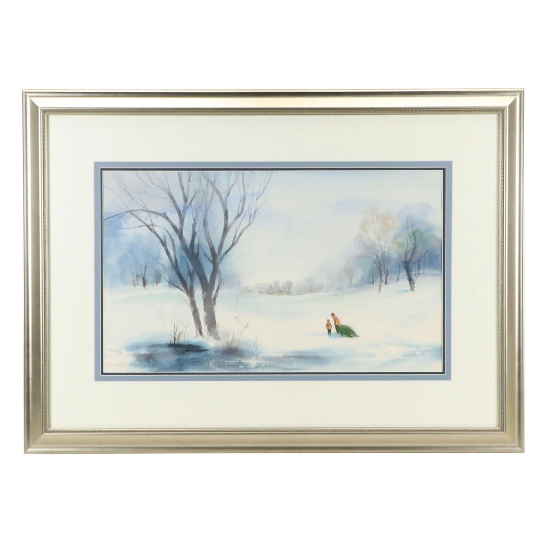 Louis H. Hemsath Watercolor "Christmas in the Country," 1971