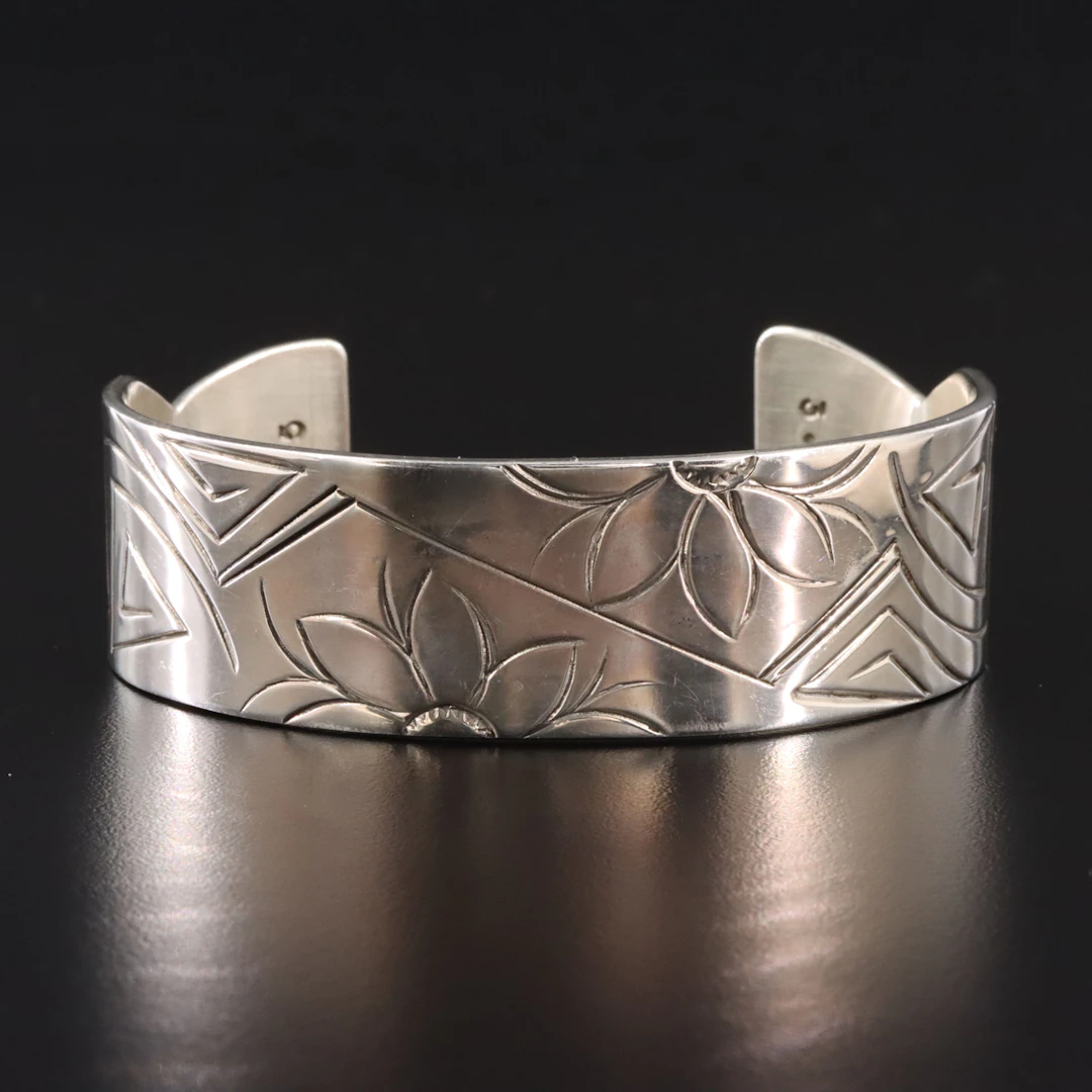 Lee Allen Paquin Laguna/Zuni Sterling Floral Cuff Bracelet