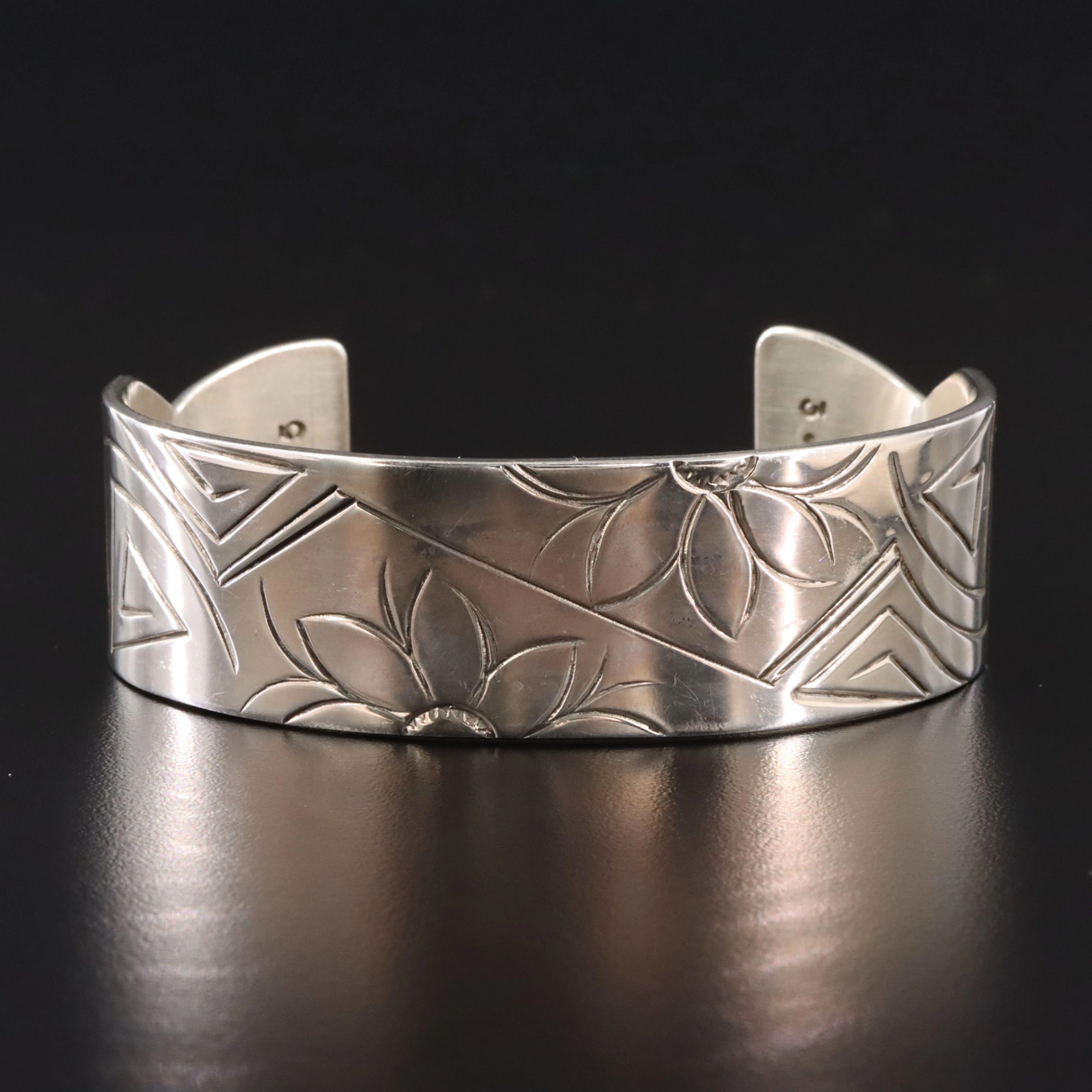 Lee Allen Paquin Laguna/Zuni Sterling Floral Cuff Bracelet