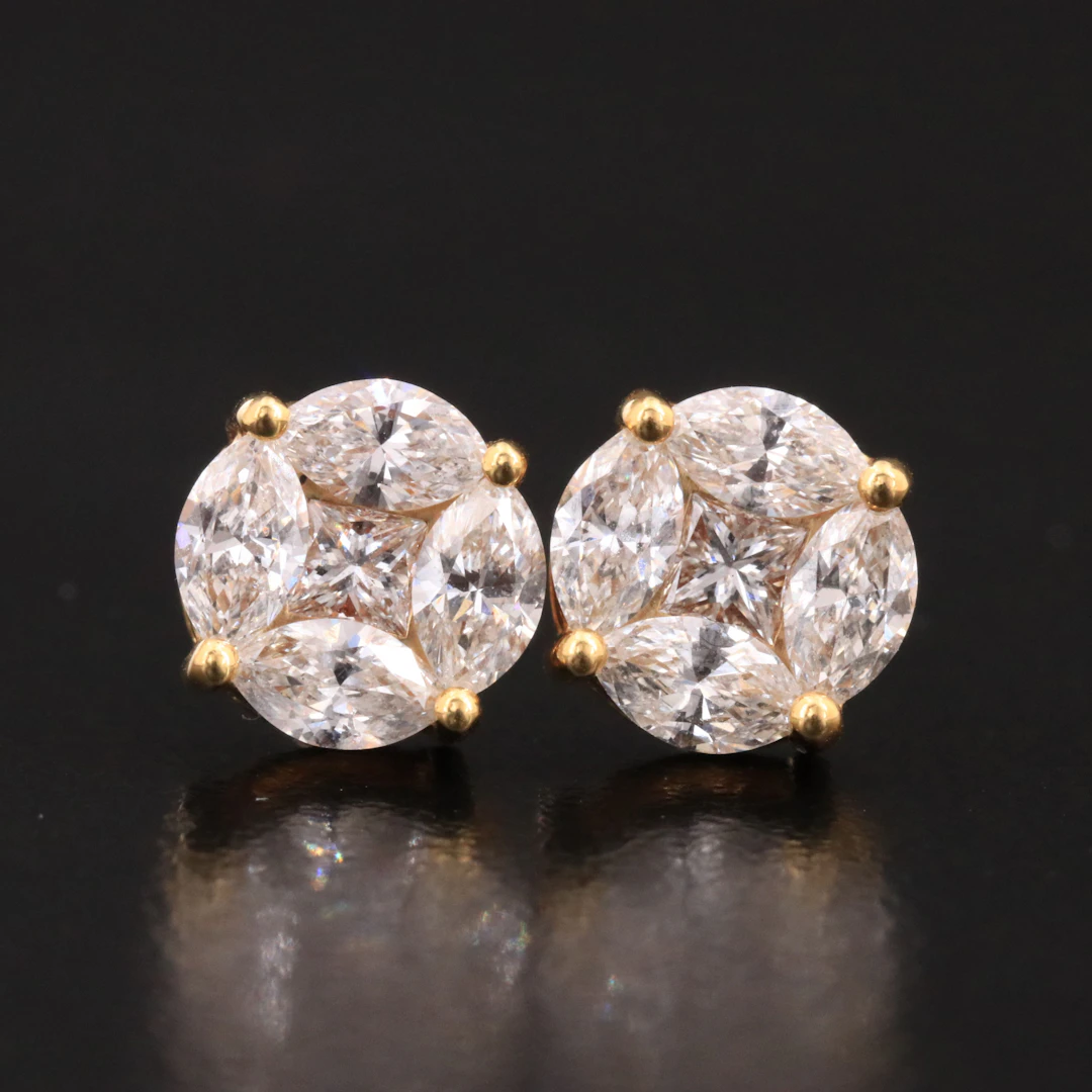 18K 1.26 CTW Diamond Cluster Stud Earrings