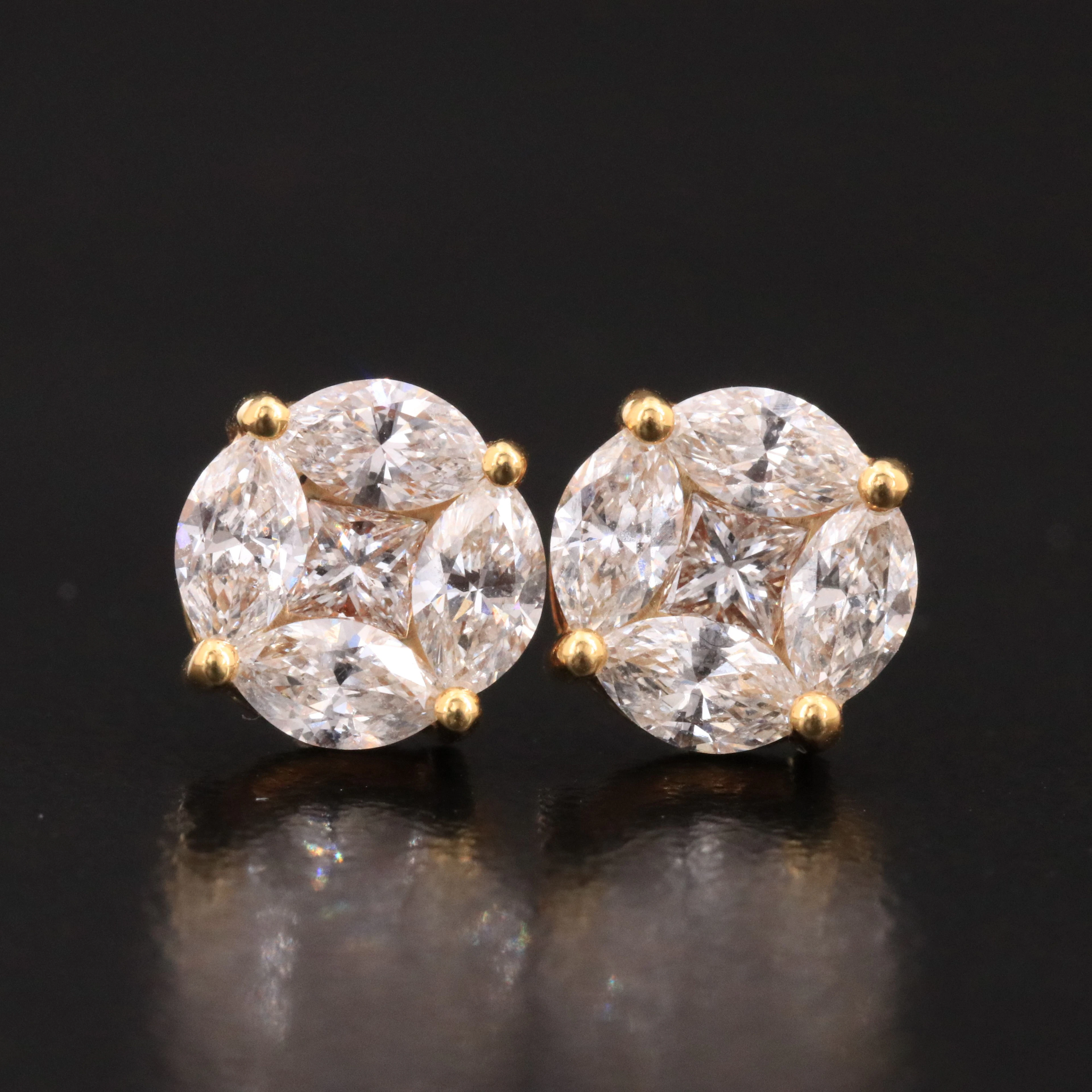 18K 1.26 CTW Diamond Cluster Stud Earrings