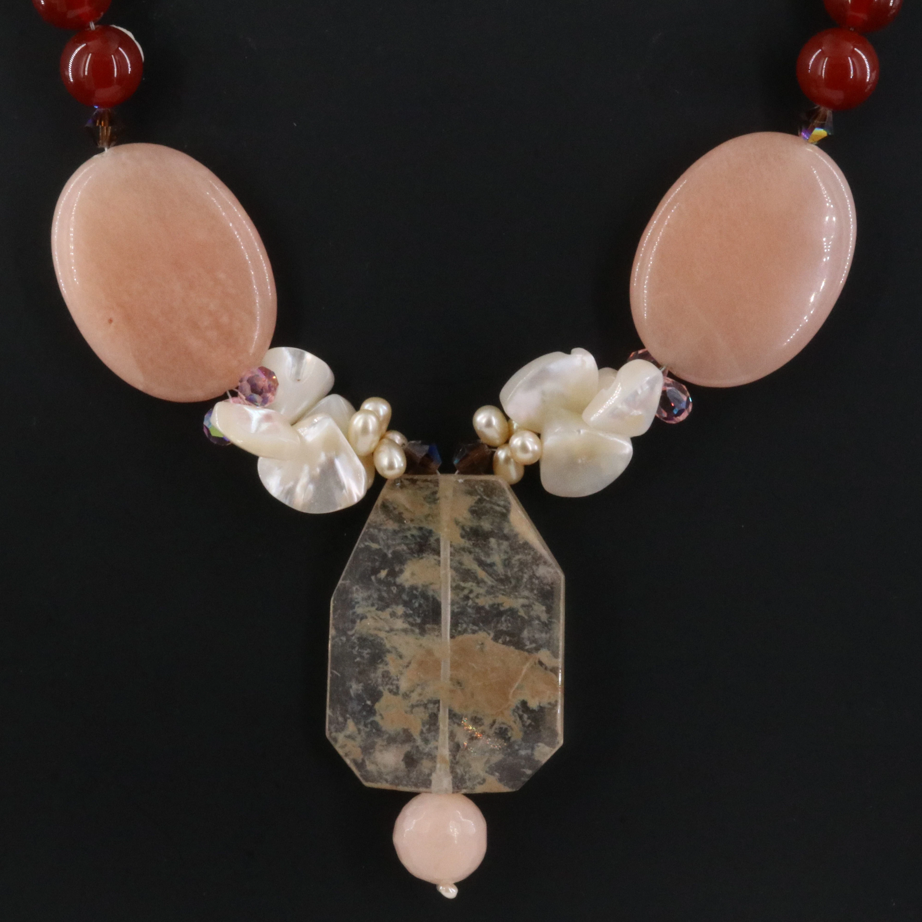Pearls and Carnelian Featured in Bead Necklace