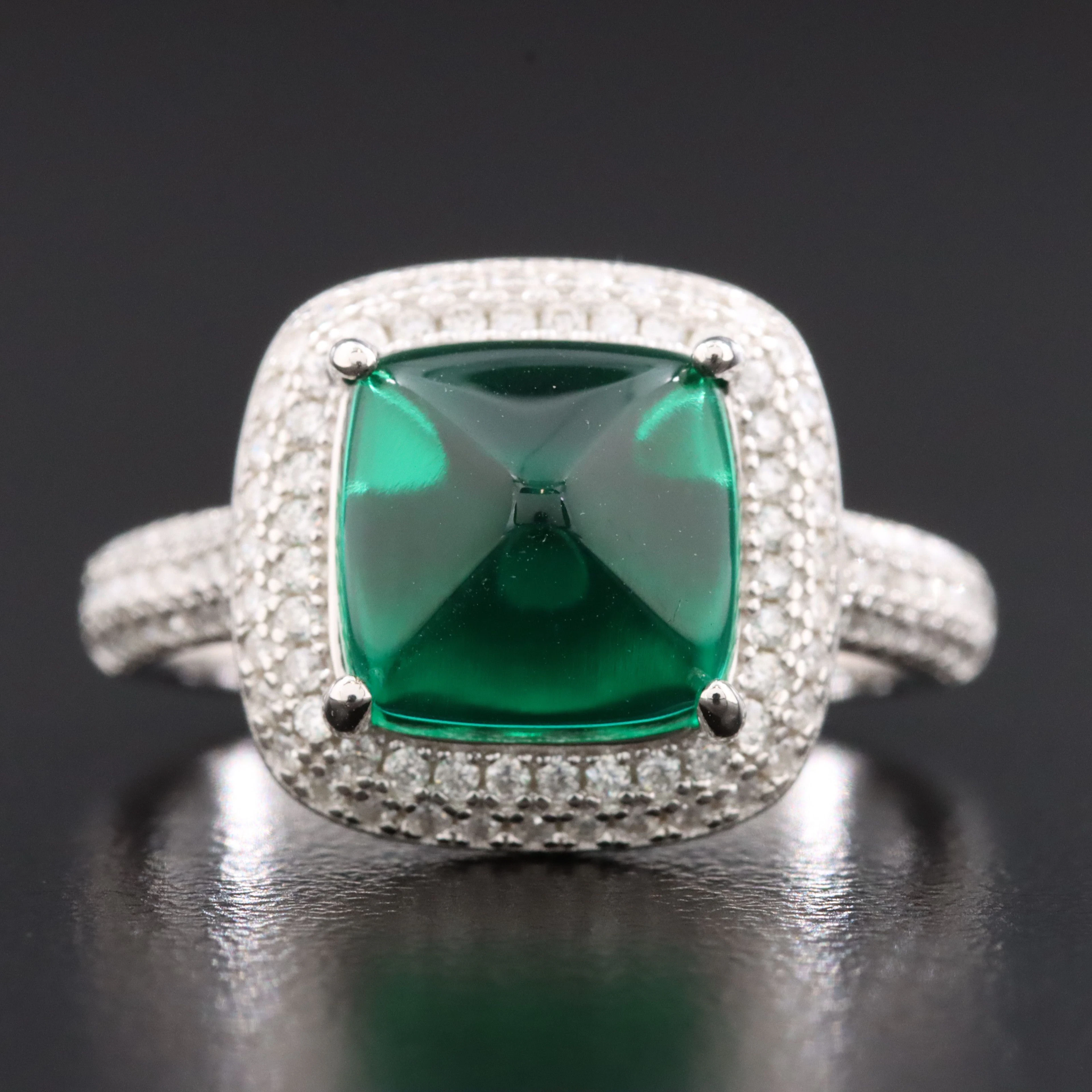 Sterling Emerald and Moissanite Ring