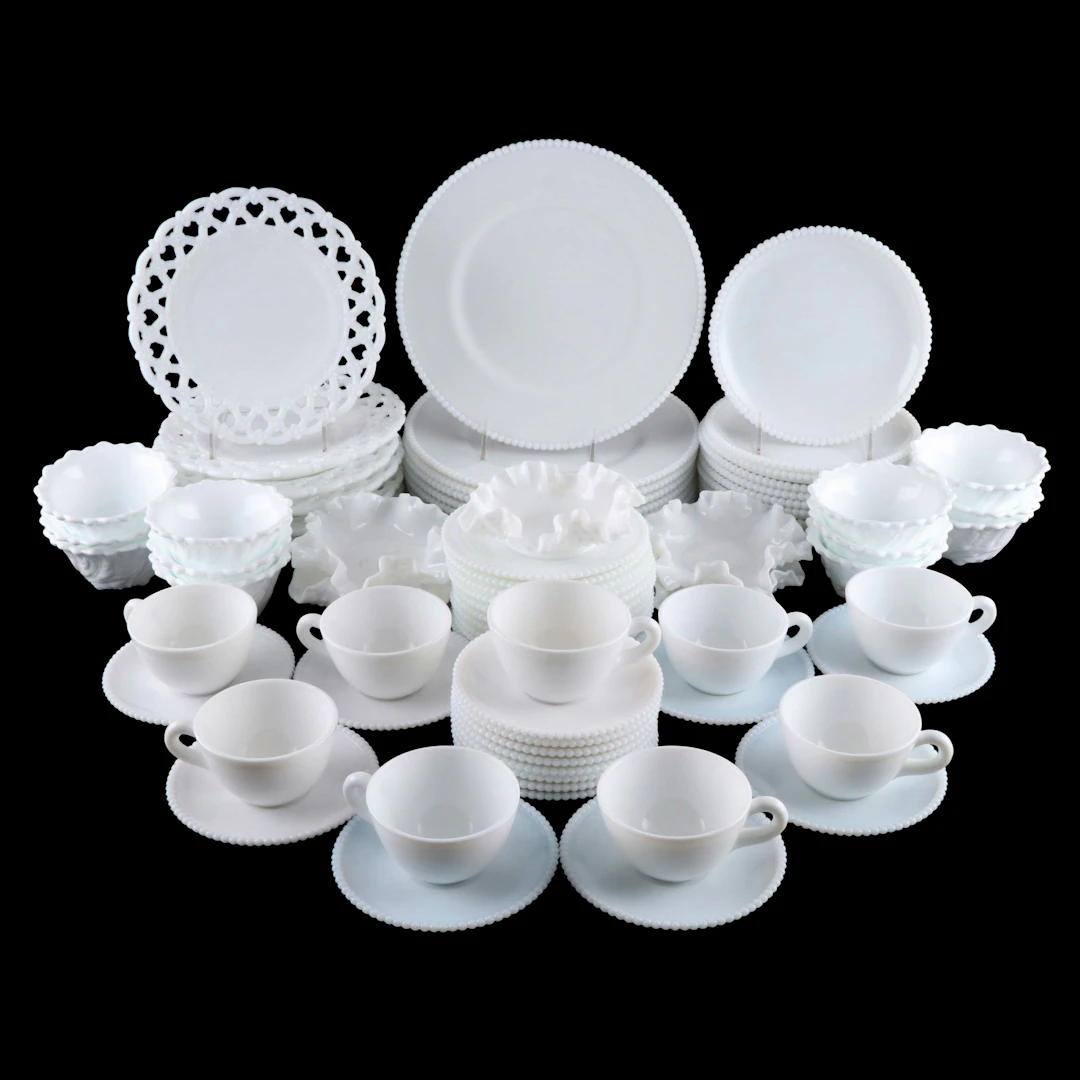 Westmoreland "Beaded Edge" and More Milk Glass Dinnerware, Vintage