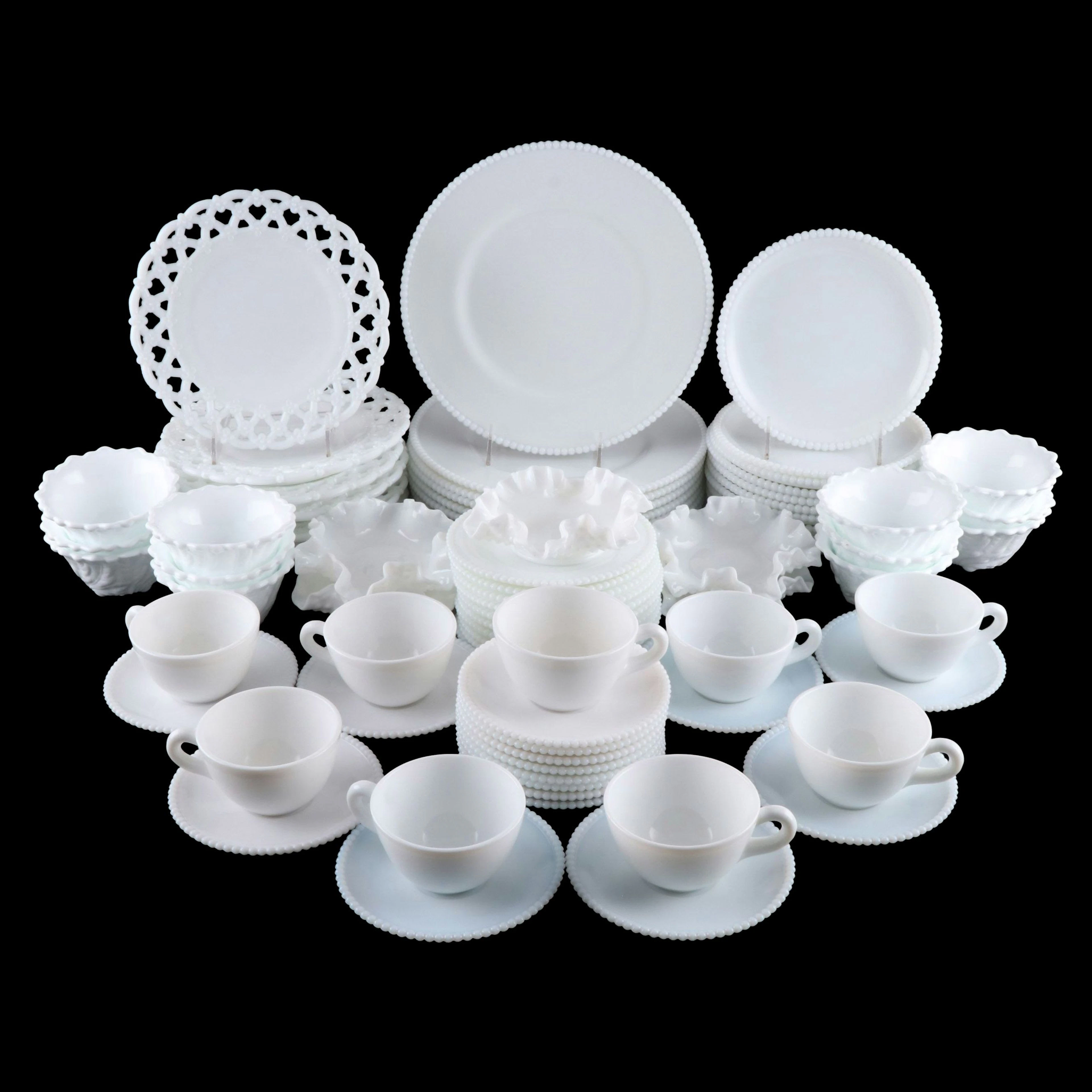 Westmoreland "Beaded Edge" and More Milk Glass Dinnerware, Vintage