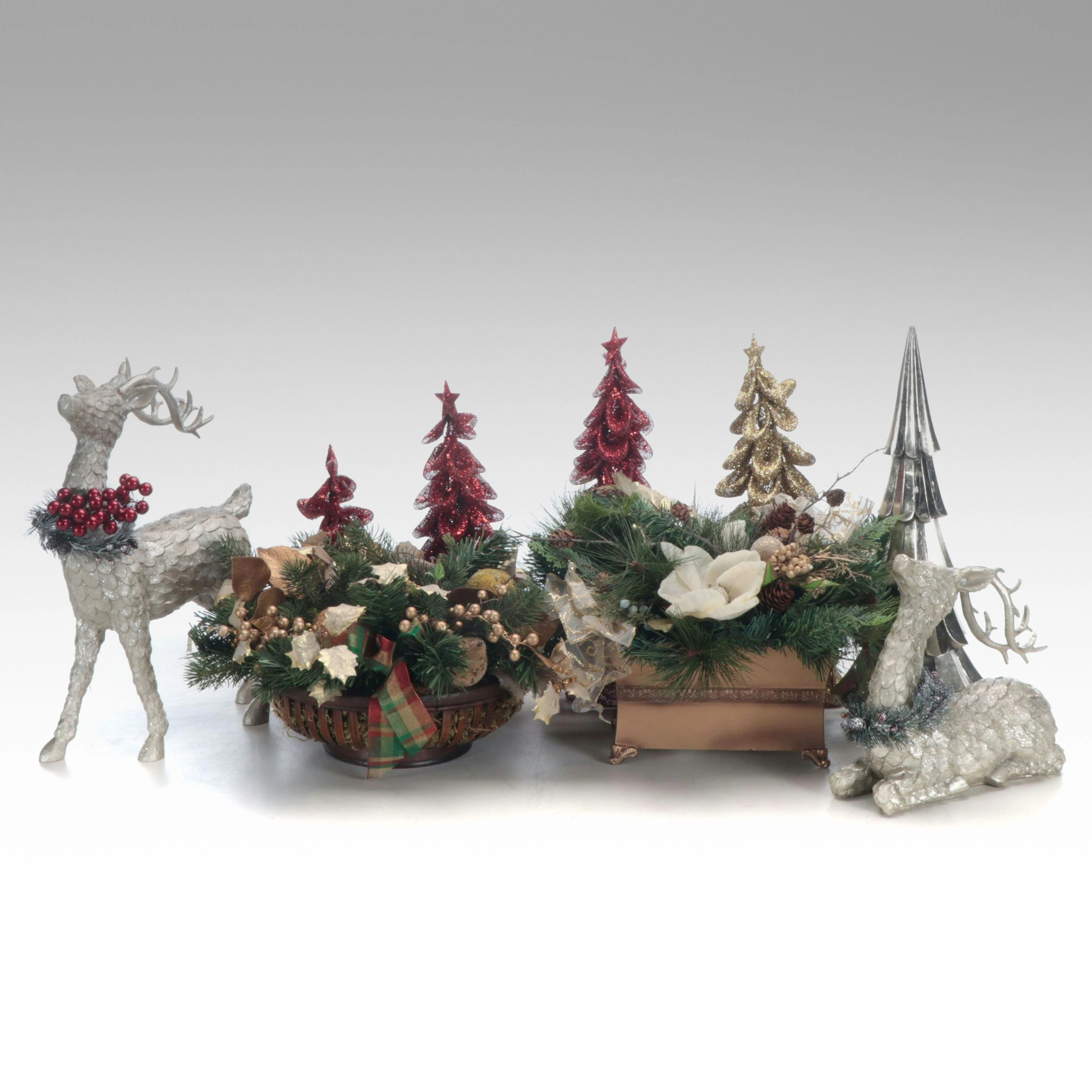 Winter Greenery Centerpiece Baskets with More Christmas Decorations