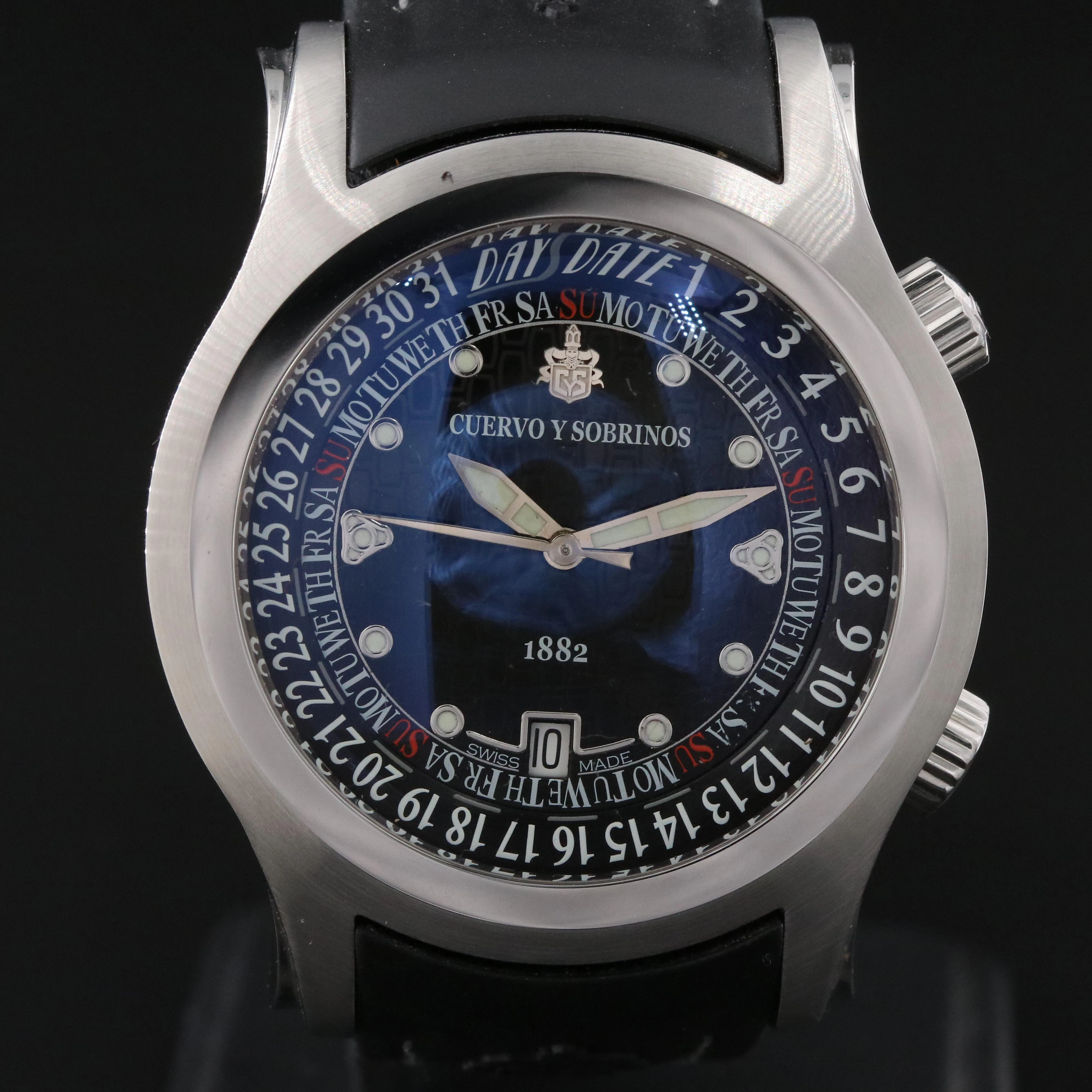 Cuervo Y Sobrinos Robusto Buceador Day-Date 43mm Steel Automatic Watch 2806