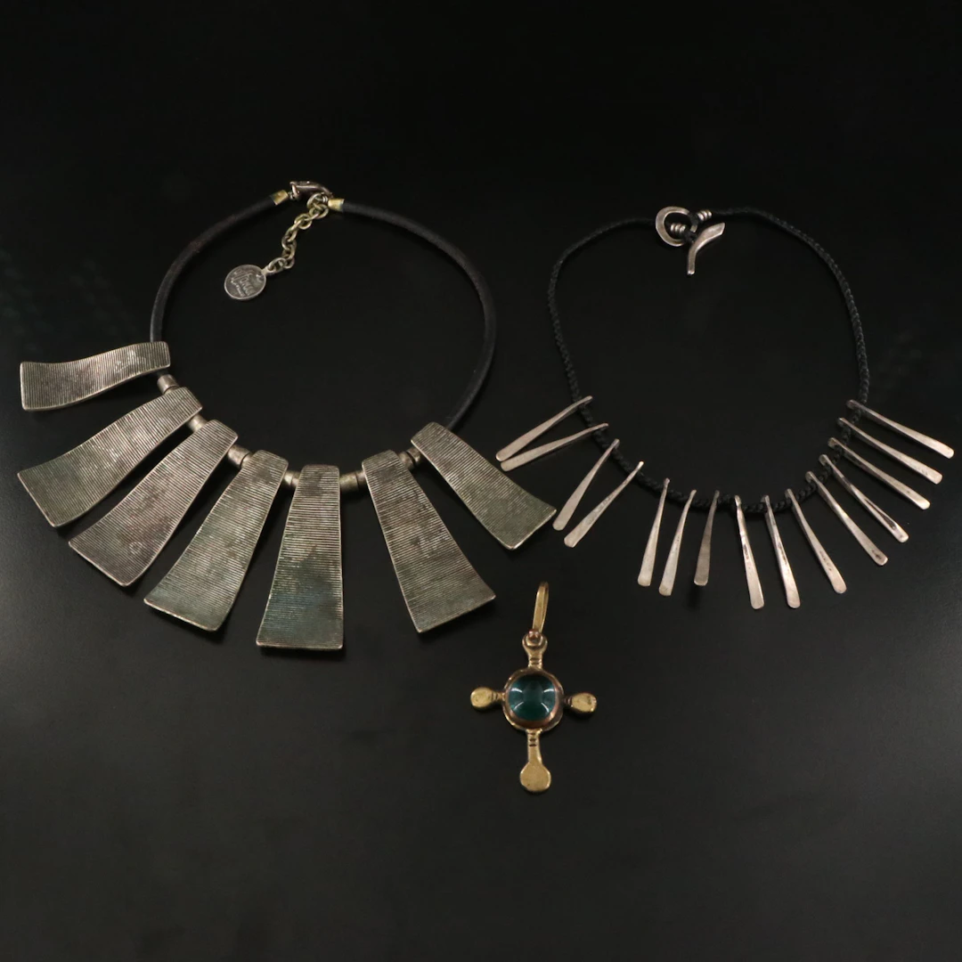 Sterling Fringe Necklace with Glass Pendant and Plastron Necklace