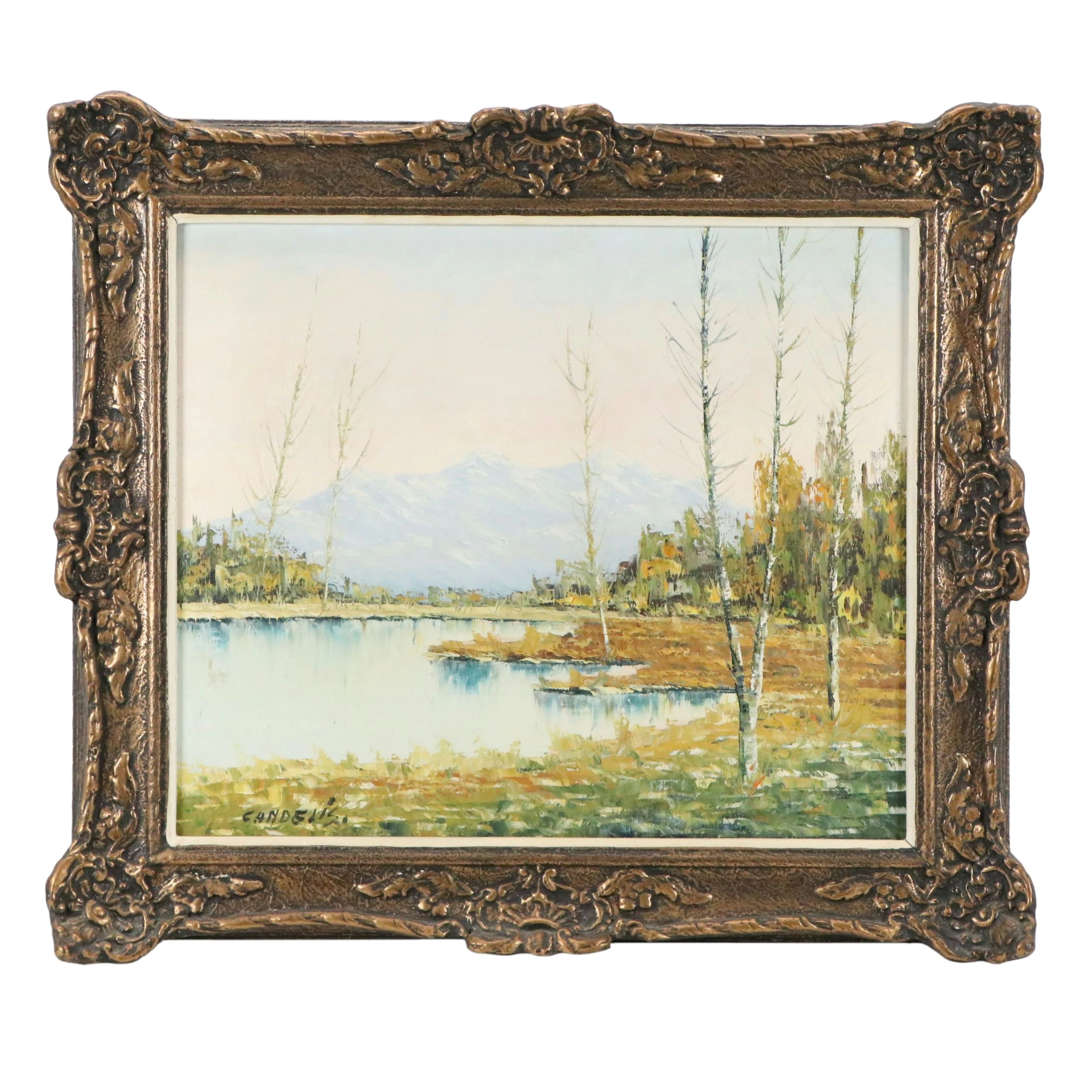 Gay Candelis Stylized Oil Painting of Marshy Landscape, Early 20th Century