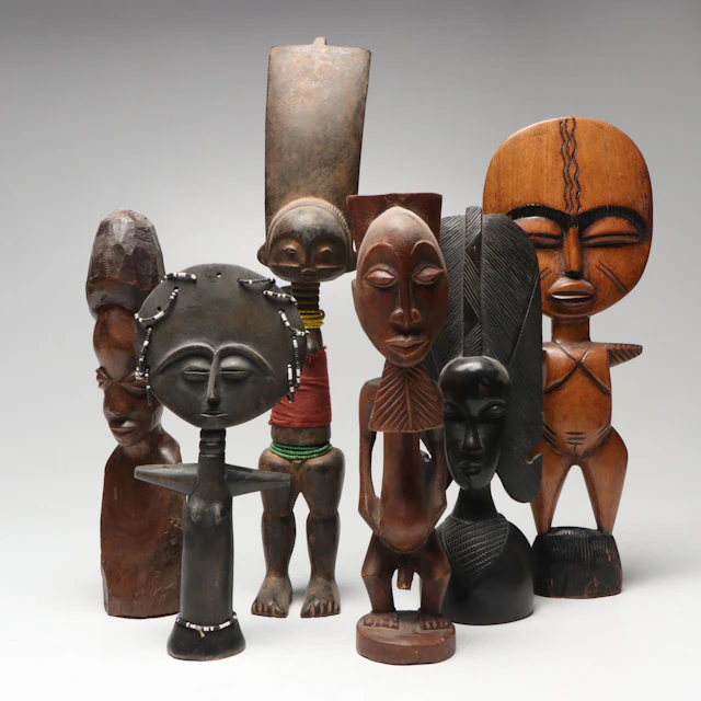 Carved Wood Fertility Figures with Beadwork Accents