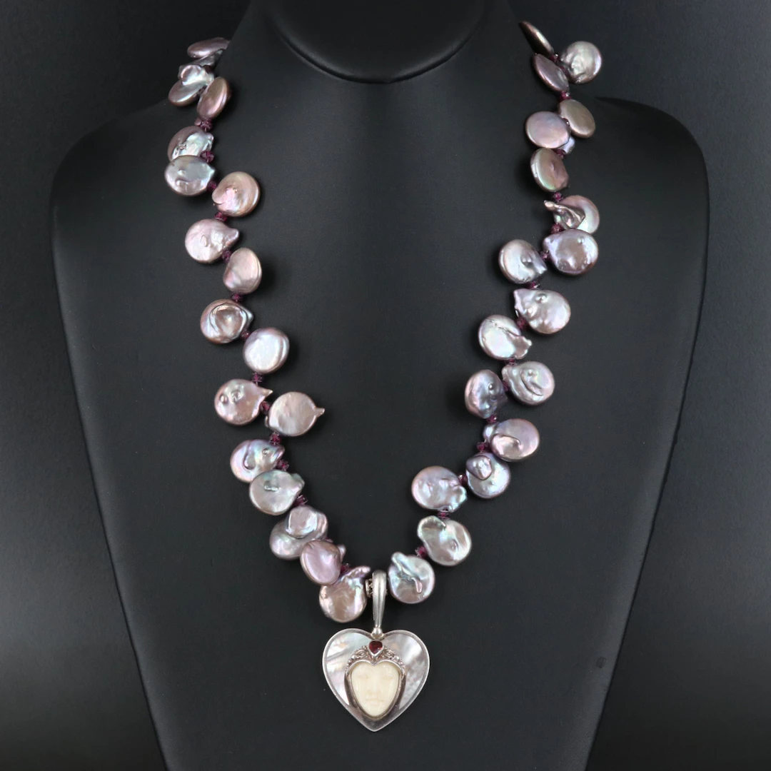 Sajen Sterling Heart Coin Pearl Pendant Necklace