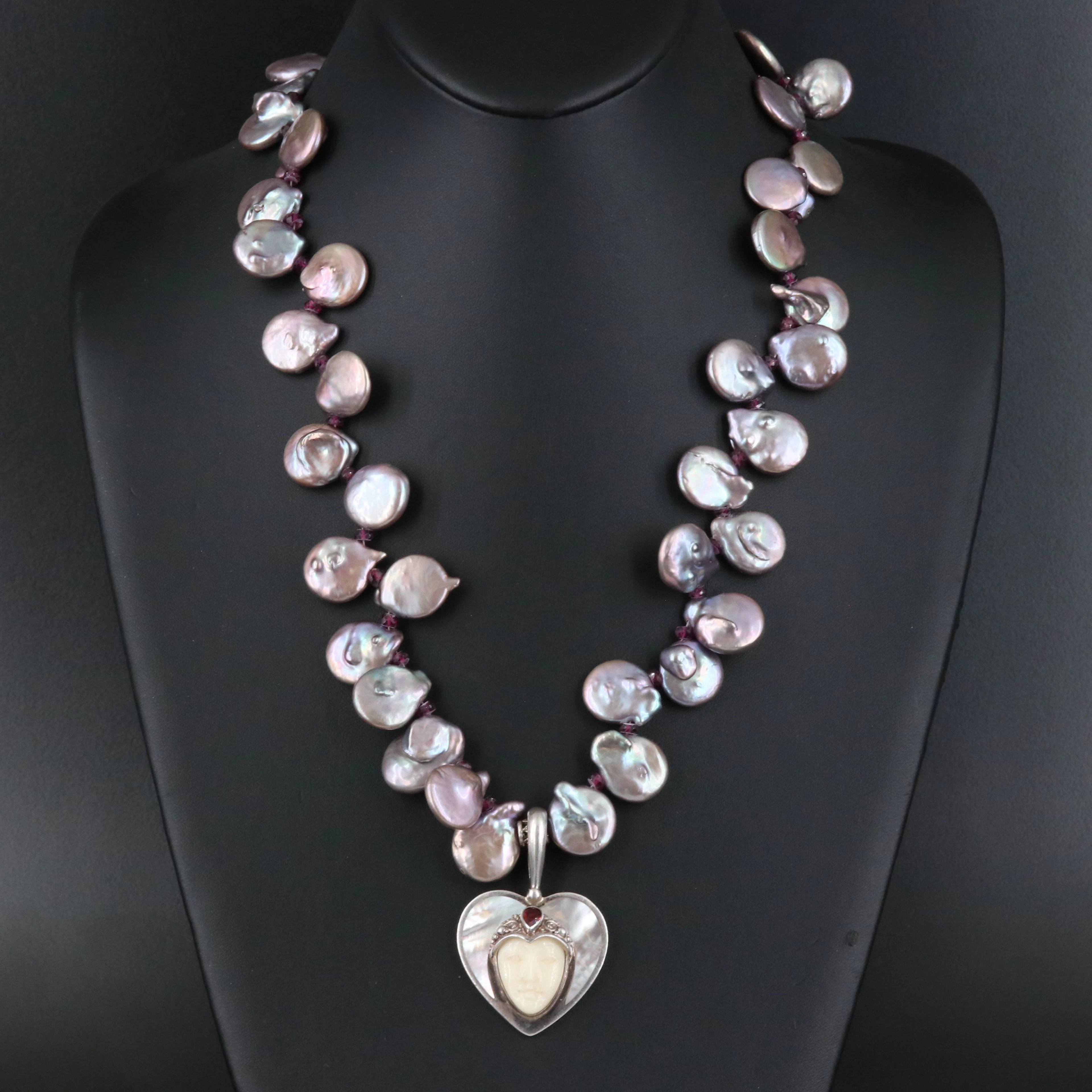 Sajen Sterling Heart Coin Pearl Pendant Necklace