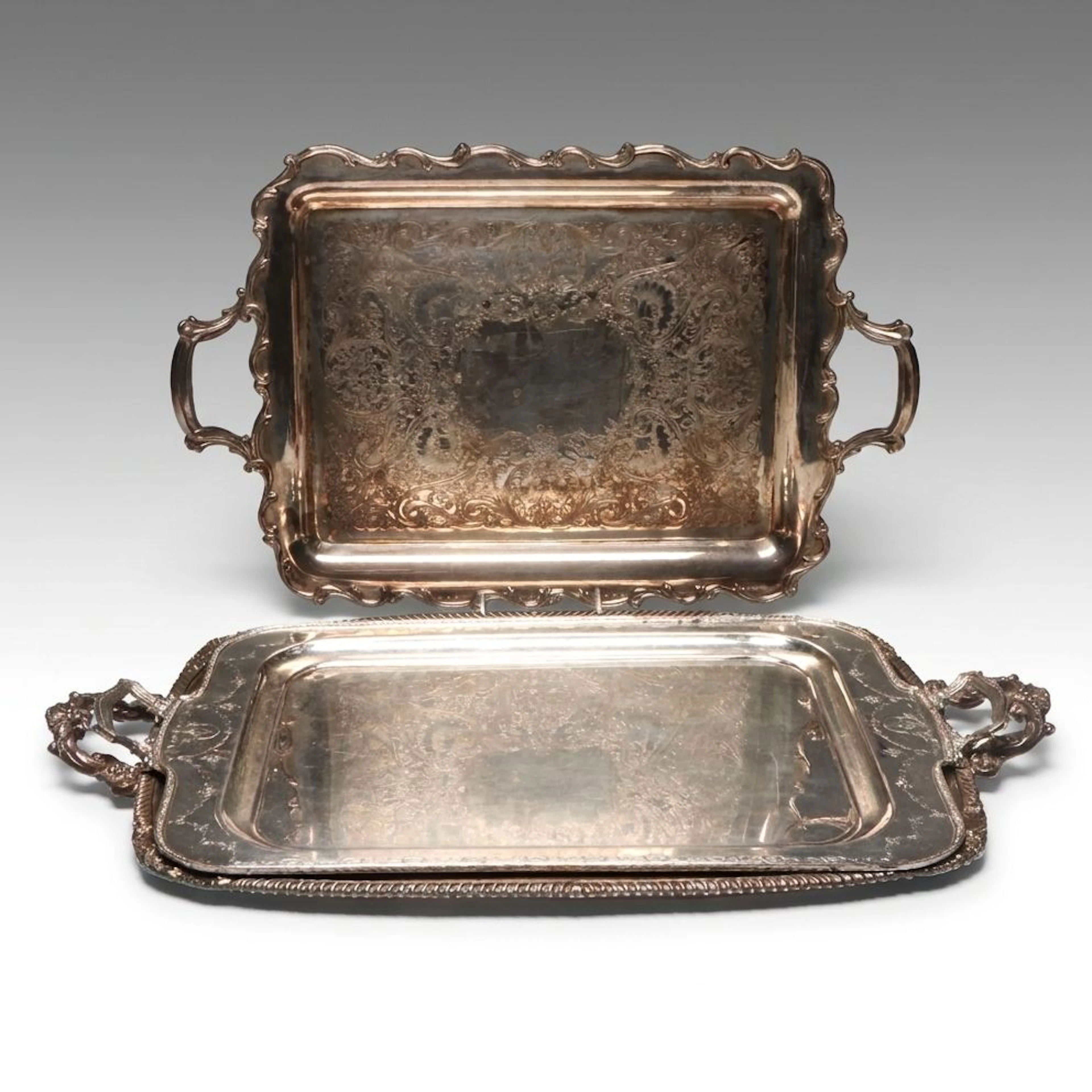 Art Nouveau Style Wilcox and Other Silver Plate Handled Trays