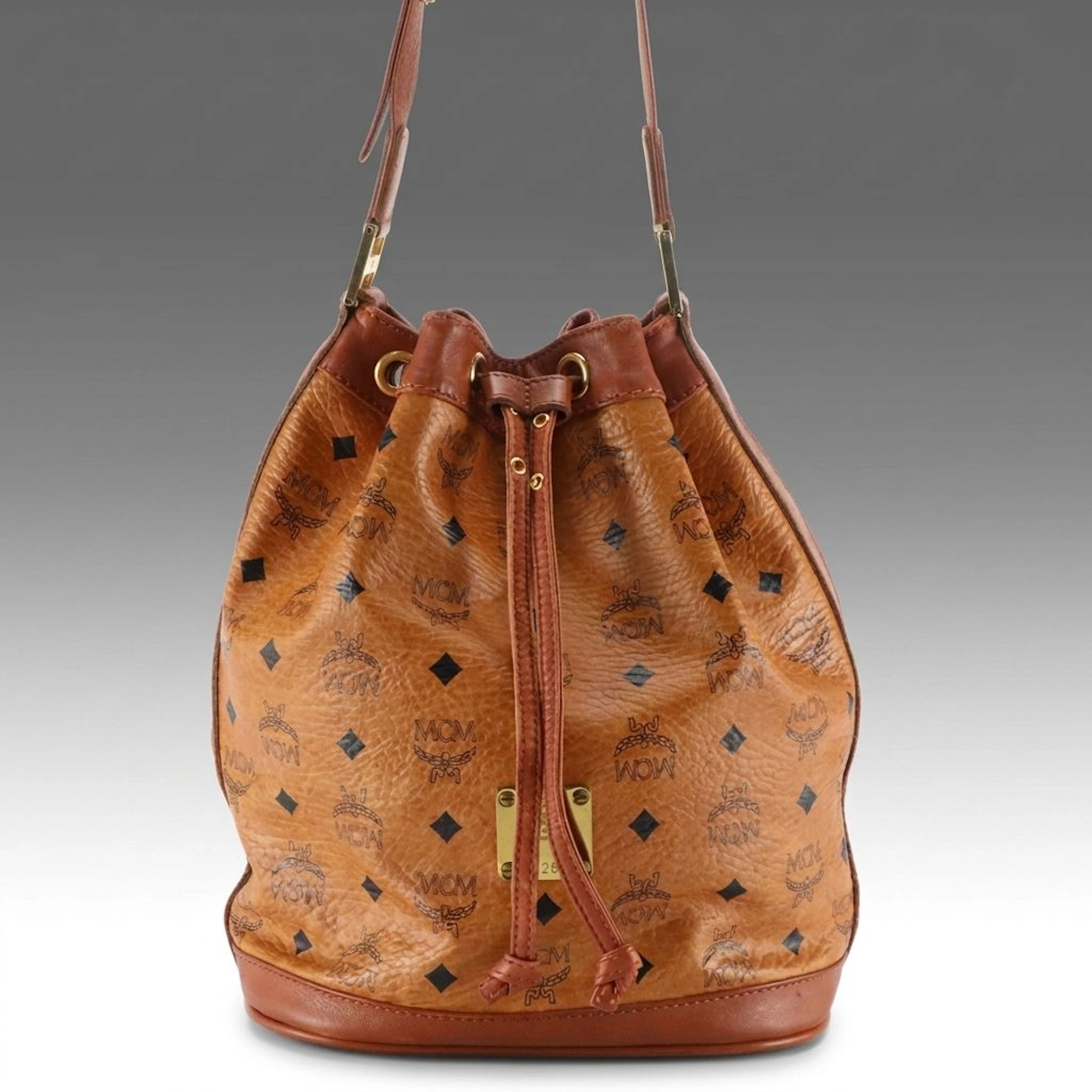 MCM Drawstring Bucket Bag in Cognac Visetos Canvas, Vintage