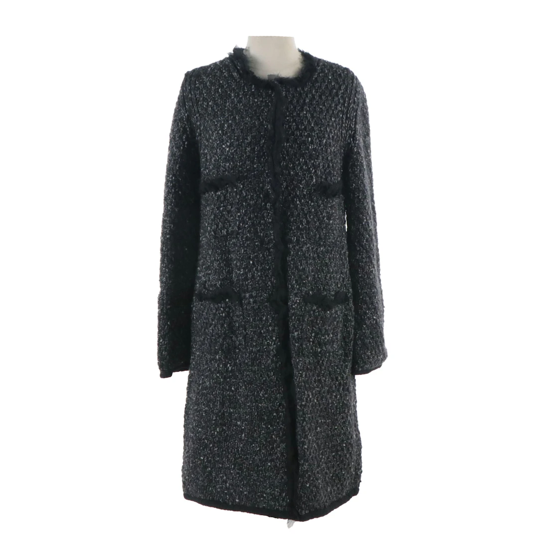 Dolce & Gabbana Wool Blend Knit Snap-Front Long Jacket Black Silk