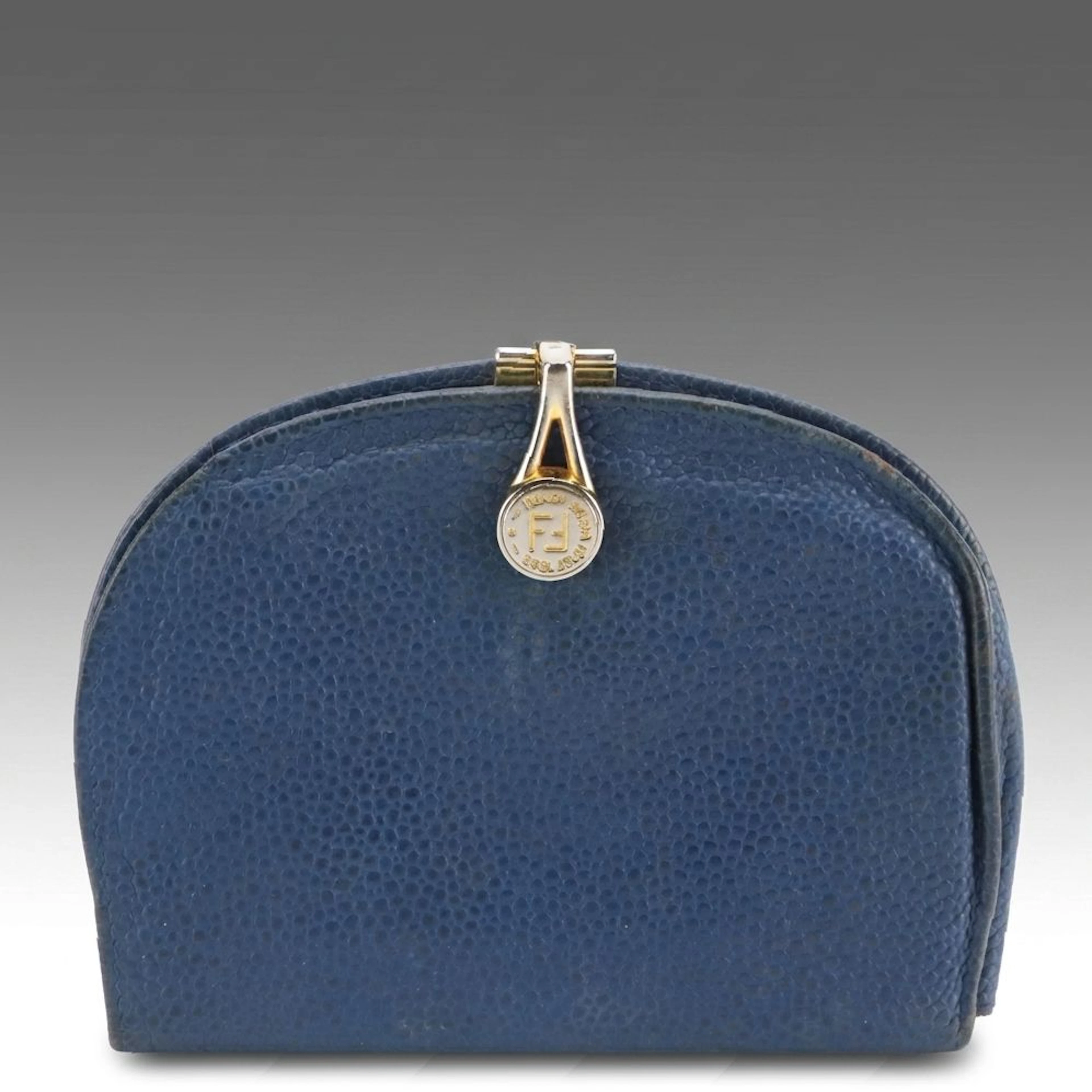 Fendi Compact Demi-Lune Bifold Wallet in Blue Pebble Leather, Vintage