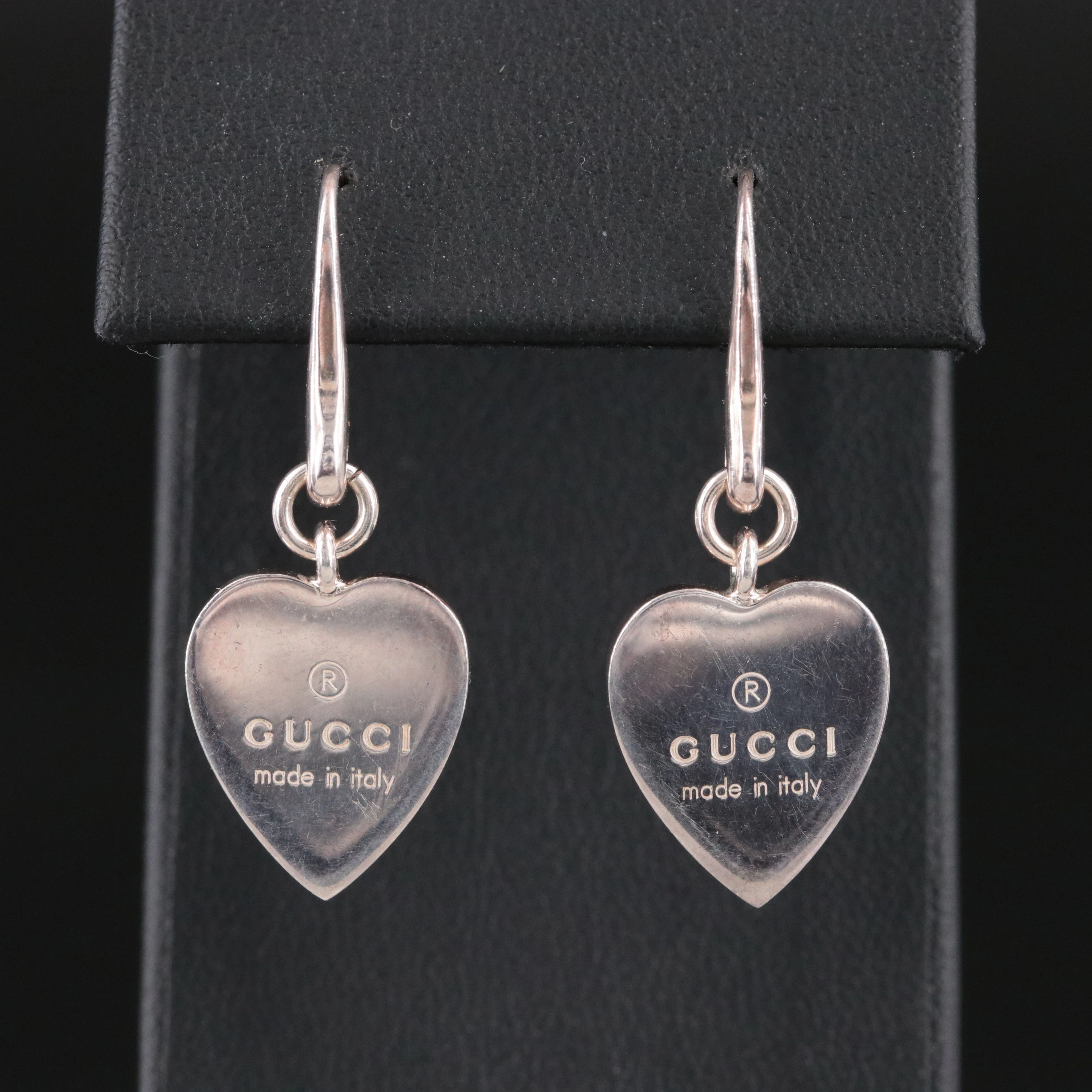 Gucci Sterling Trademark Heart Drop Earrings