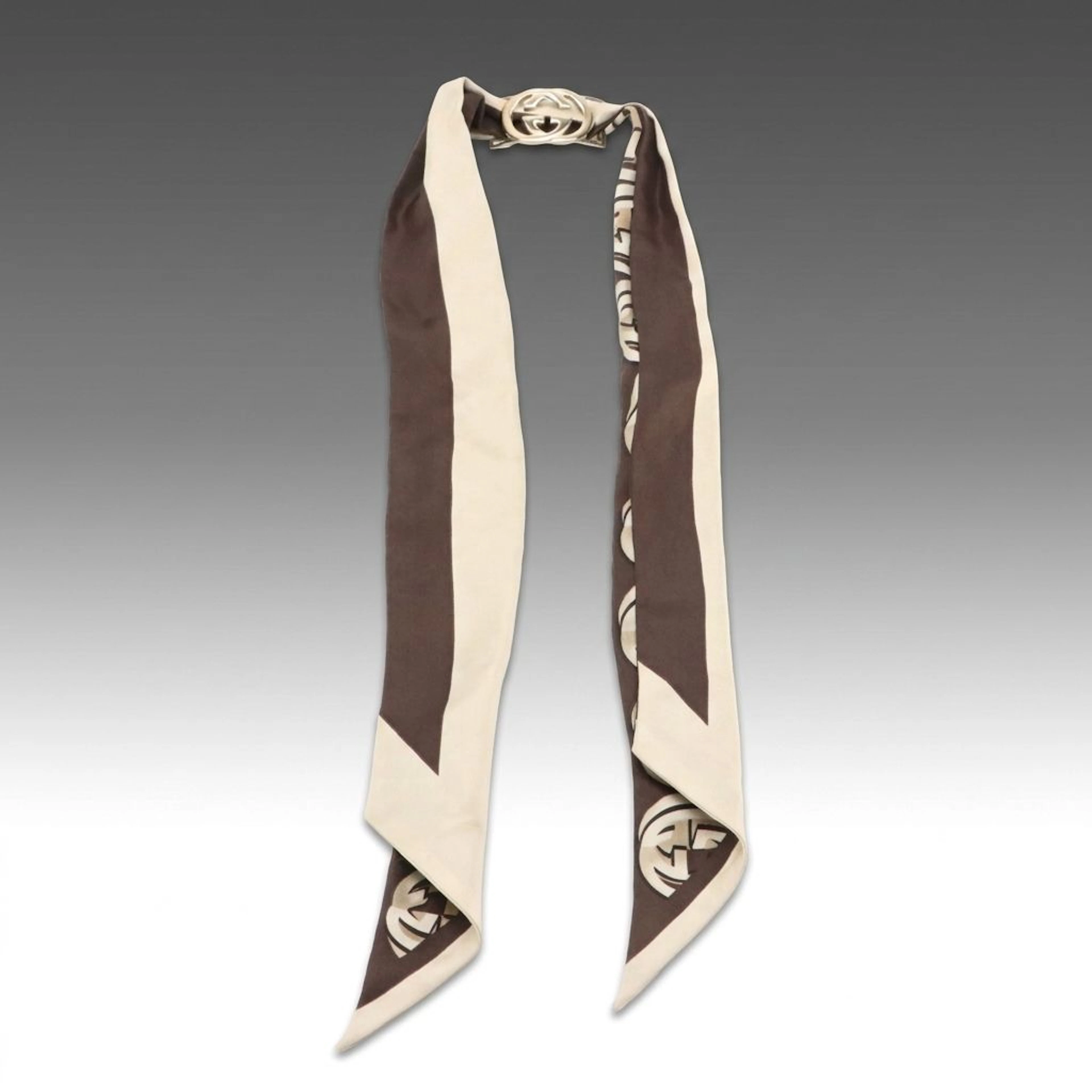 Gucci Ribbon Scarf in GG Silk Twill with Interlocking GG Scarf Ring