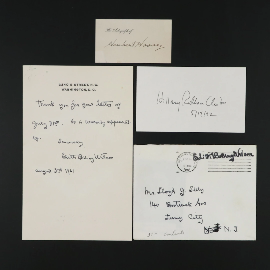 Herbert Hoover, Hillary Clinton and Edith Bolling Wilson Signed Ephemera