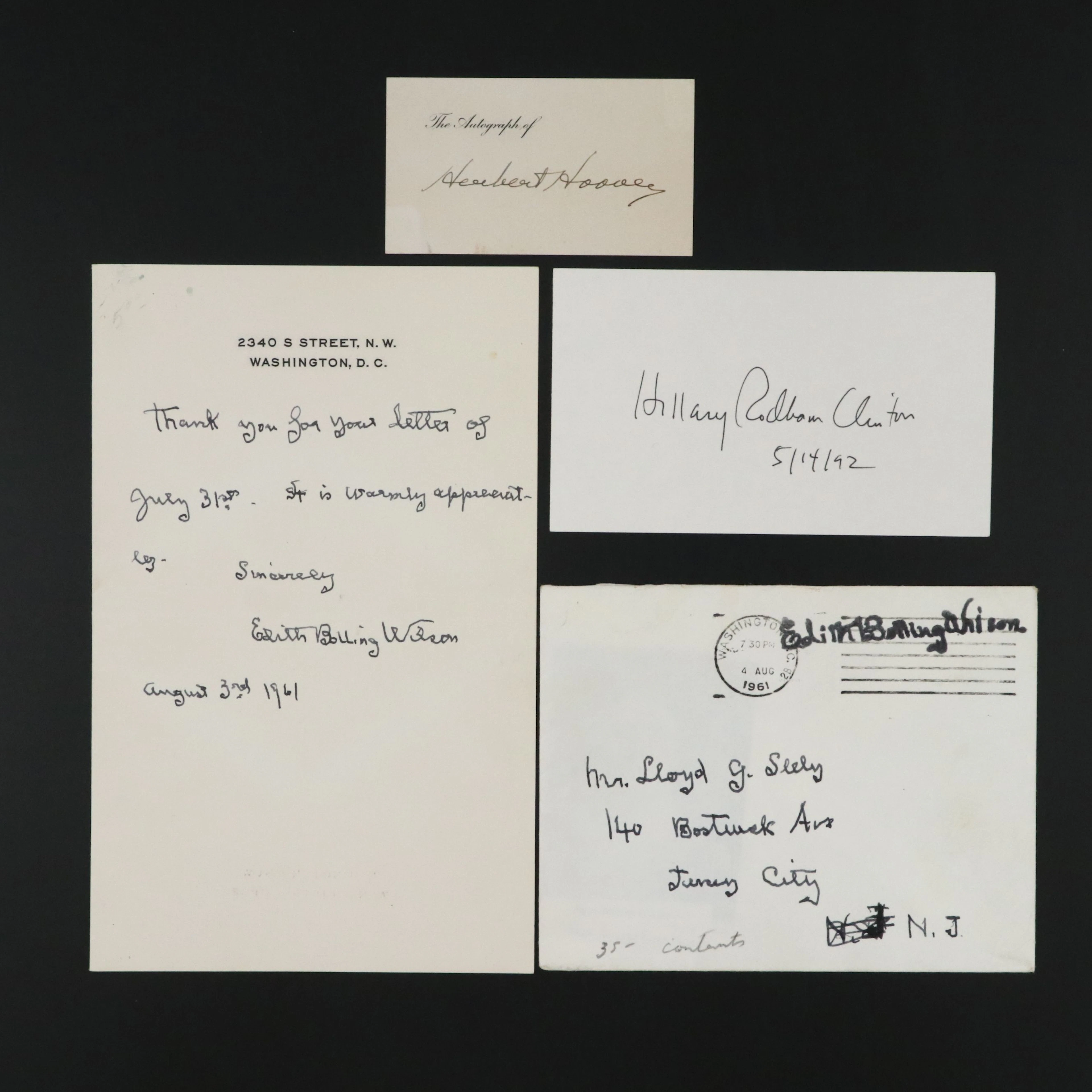 Herbert Hoover, Hillary Clinton and Edith Bolling Wilson Signed Ephemera