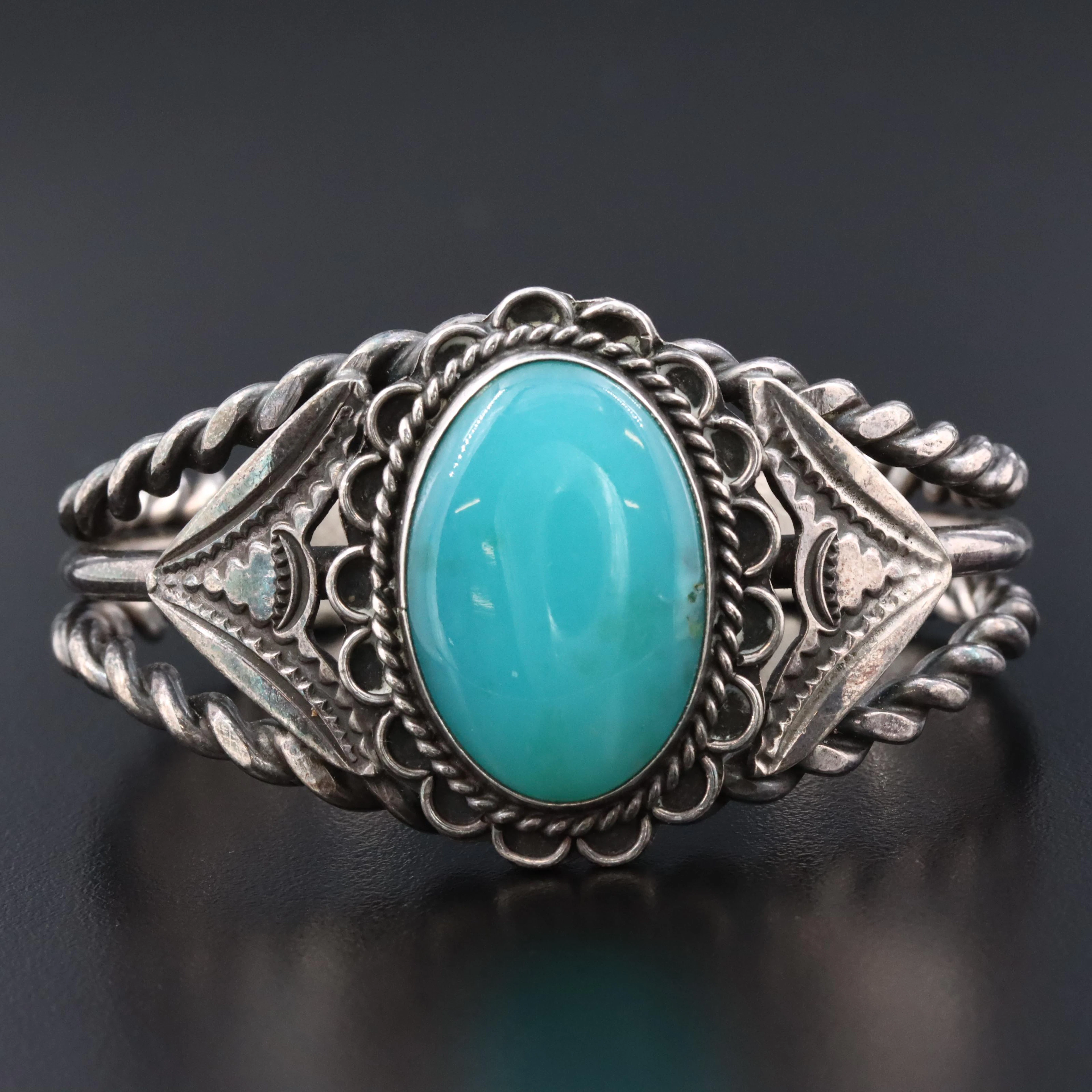 Sterling Chrysocolla in Chalcedony Floral Cuff Bracelet