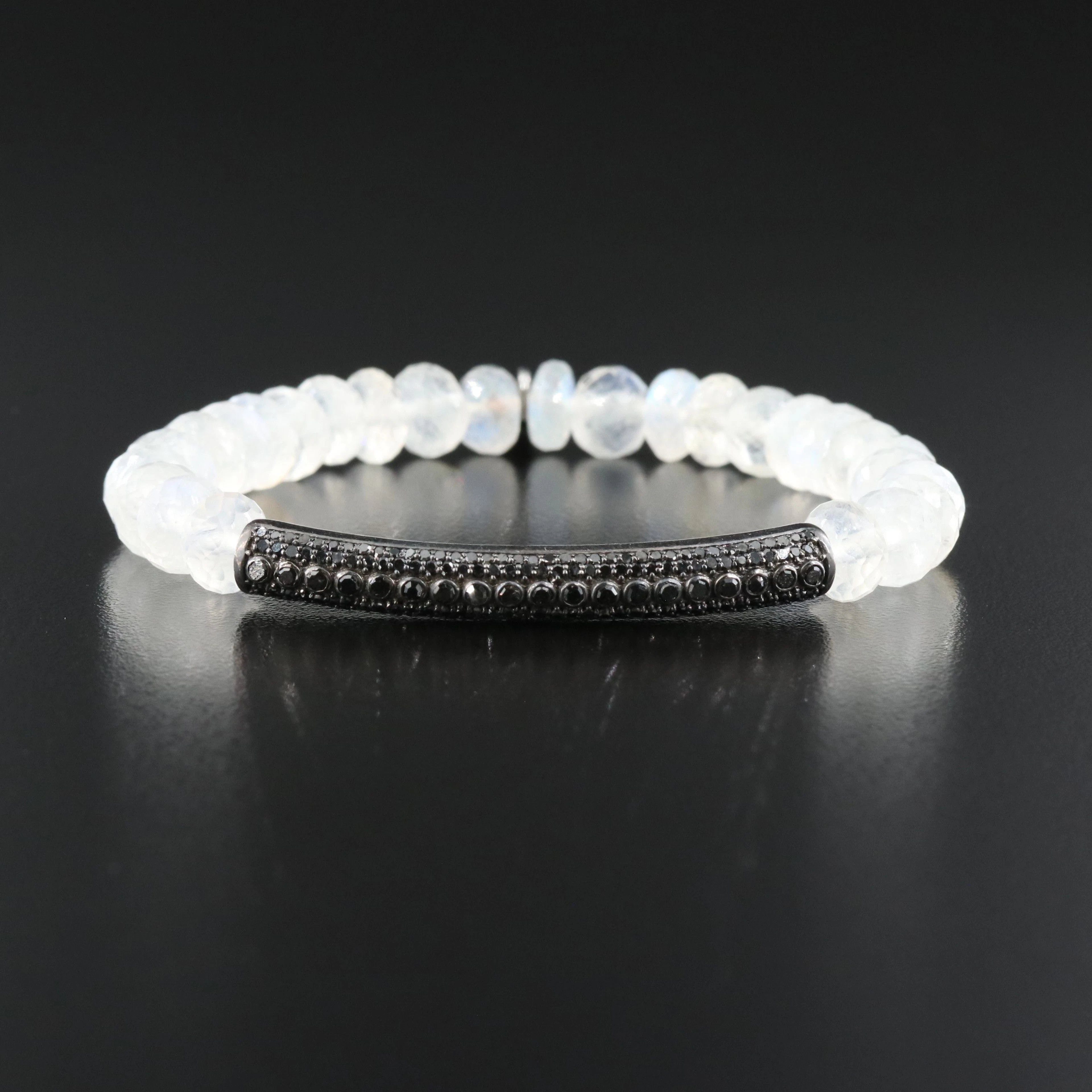 Sheryl Lowe Sterling Rainbow Moonstone and Fancy Black Diamond Bracelet